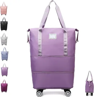 Klarson Expandable Bag with Wheels,Lightweight Durable Rolling Duffle Bag with Wheels,Foldable Suitcase Without Handle with Wheels (Purple,One Size)
