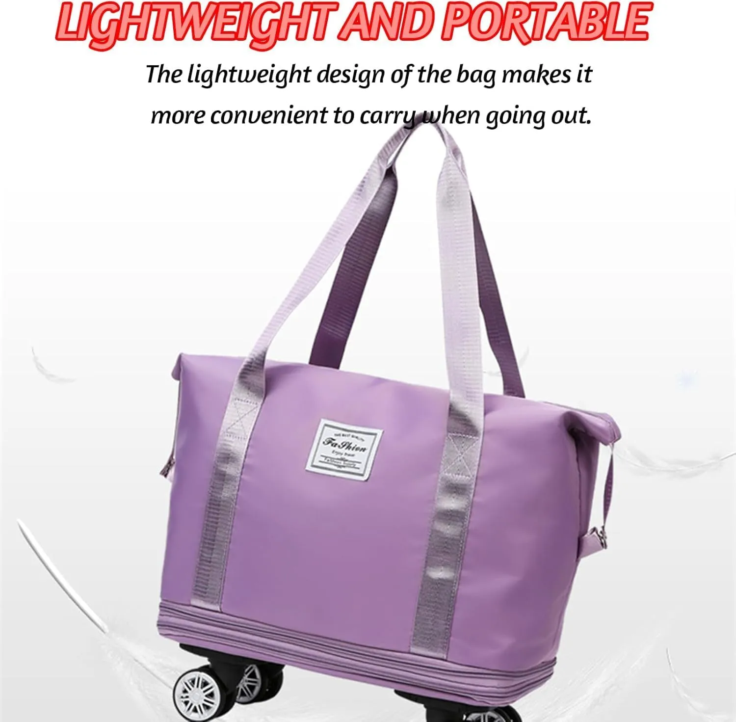 Klarson Expandable Bag with Wheels,Lightweight Durable Rolling Duffle Bag with Wheels,Foldable Suitcase Without Handle with Wheels (Purple,One Size)