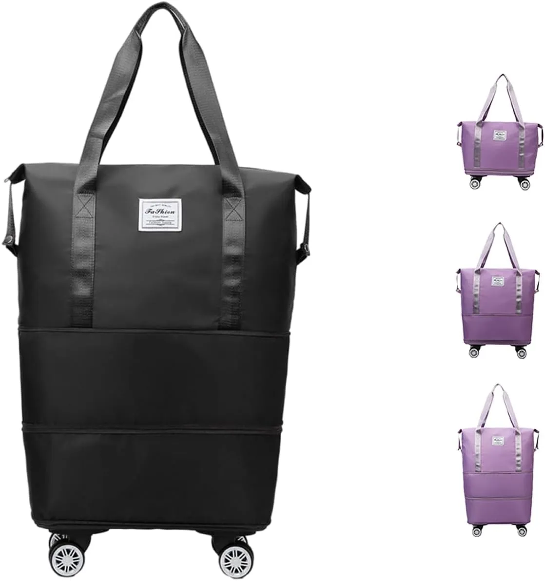 Kulken Travel Bag with Wheels, 2025 New Large Capacity Travel Bag with Removable Wheels, For Short Waterproof Travel Storage Bags (Black)
