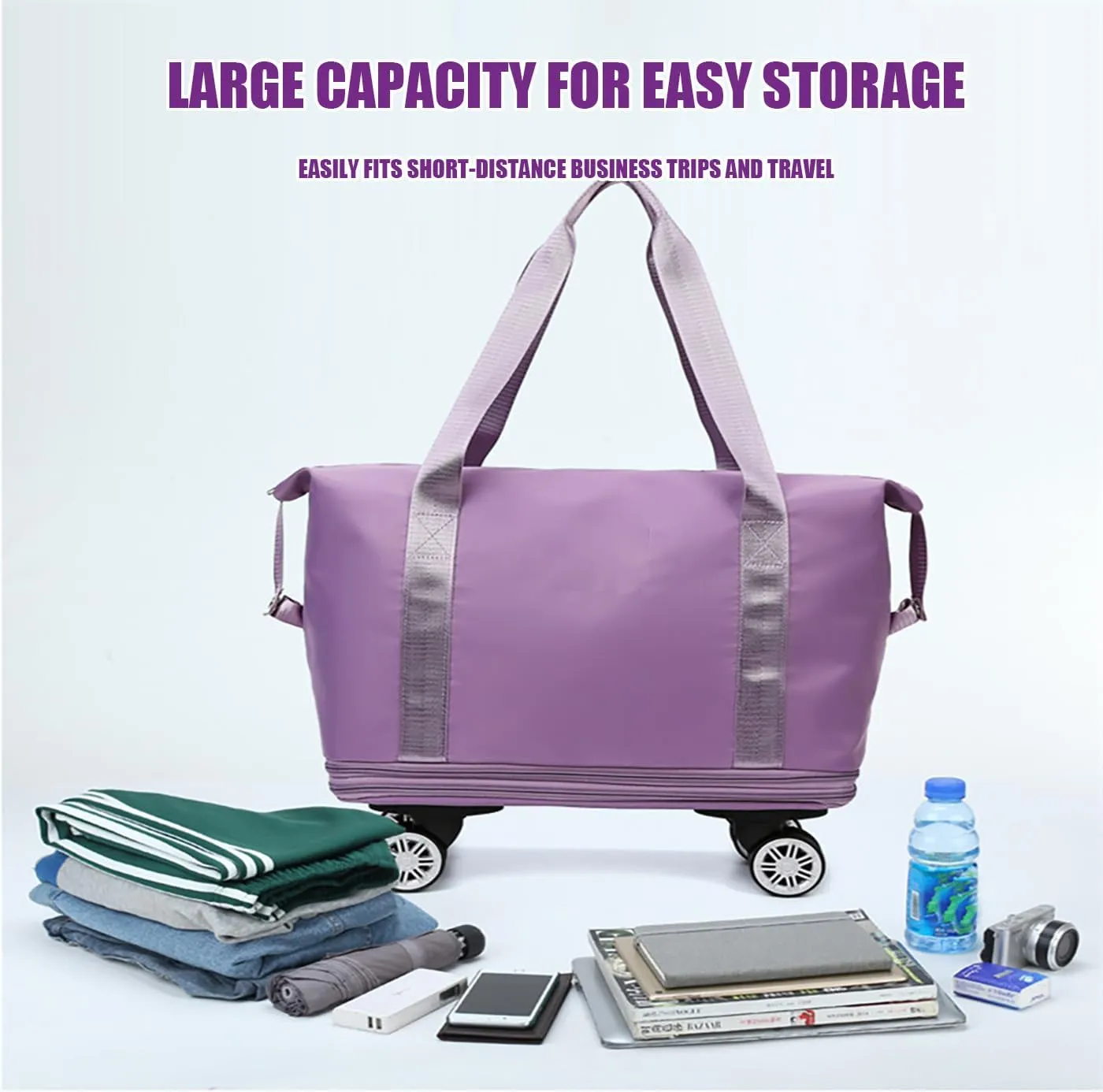 Kulken Travel Bag with Wheels, 2025 New Large Capacity Travel Bag with Removable Wheels, For Short Waterproof Travel Storage Bags (Gray)