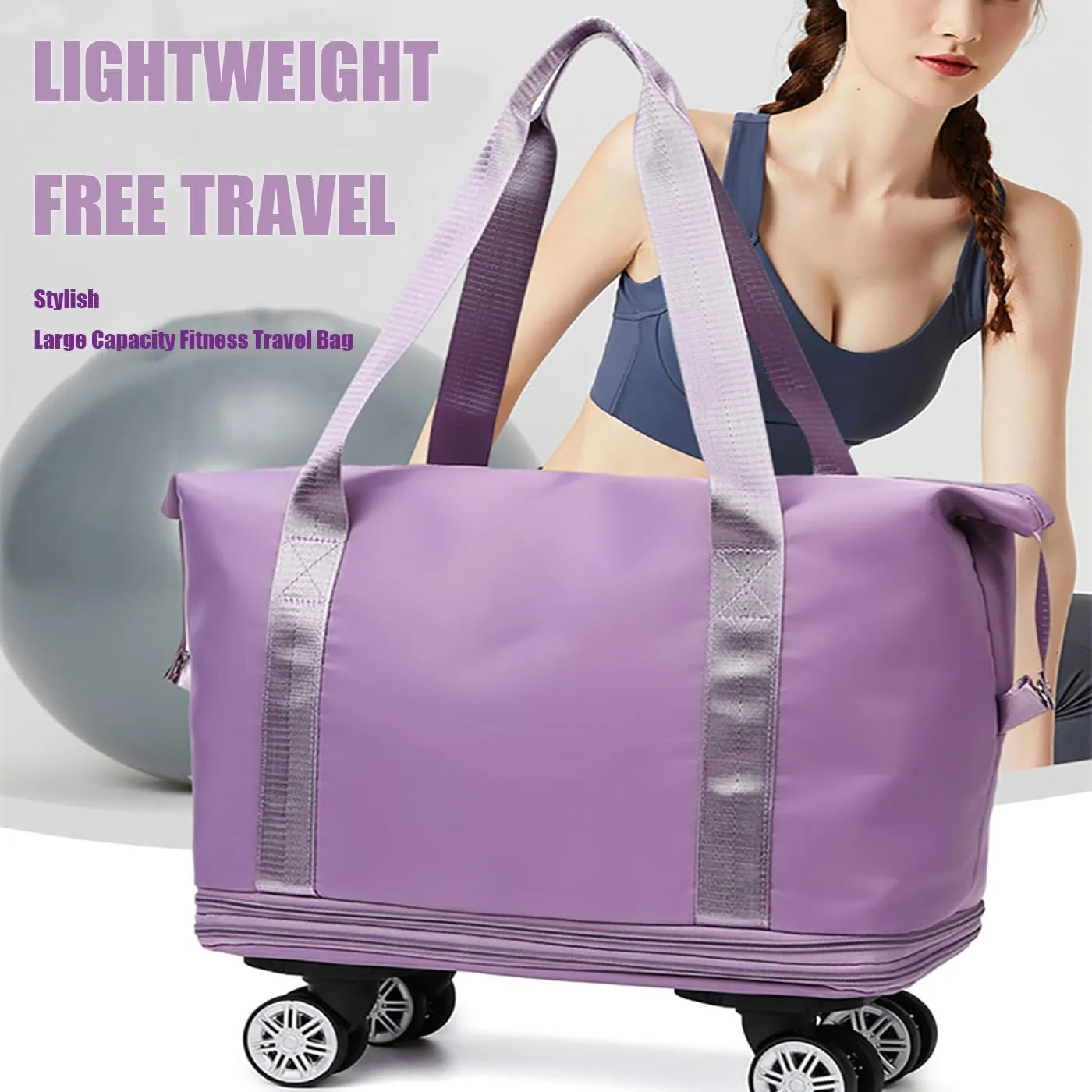 Kulken Travel Bag with Wheels, 2025 New Large Capacity Travel Bag with Removable Wheels, For Short Waterproof Travel Storage Bags (Gray)