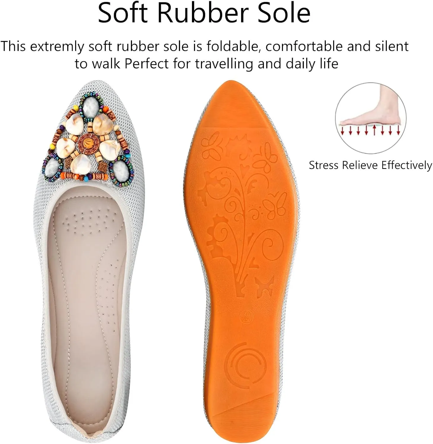 KUNWFNIX Women's Ballet Flats Foldable Classic Crown Rhinestone Slip On Flowers PU Leather Pointed Toe Comfort Flat Casual Dress Shoes
