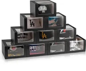 LADYBRO Black Gift Boxes with Window Display for Hat Storage Containter for Baseball Caps (Fitted, Snapbacks, Trucker) 7.8" x 7.8" x 4.8", 10 Pack