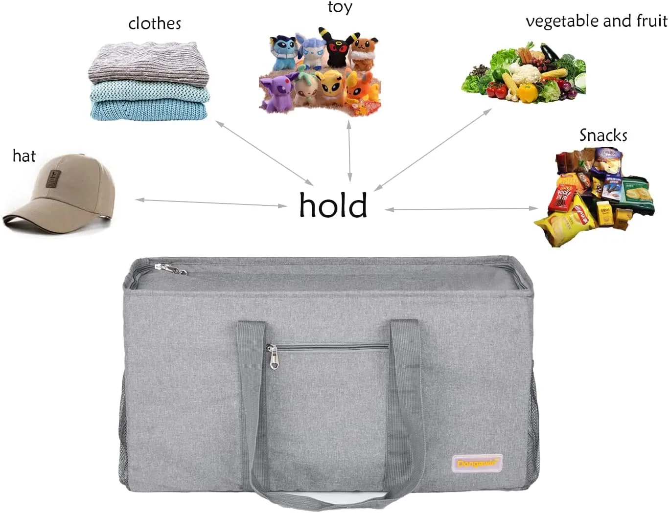 Large Utility Tote, Waterproof Beach & Picnic Bag, Foldable & Reusable Storage