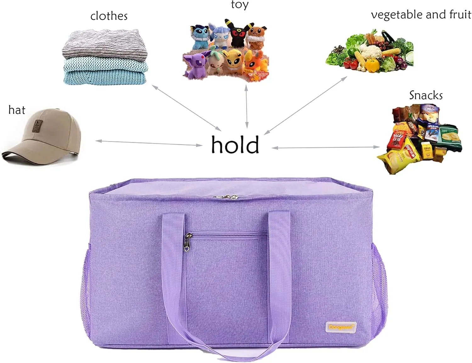 Large Utility Tote, Waterproof Beach & Picnic Bag, Foldable & Reusable Storage
