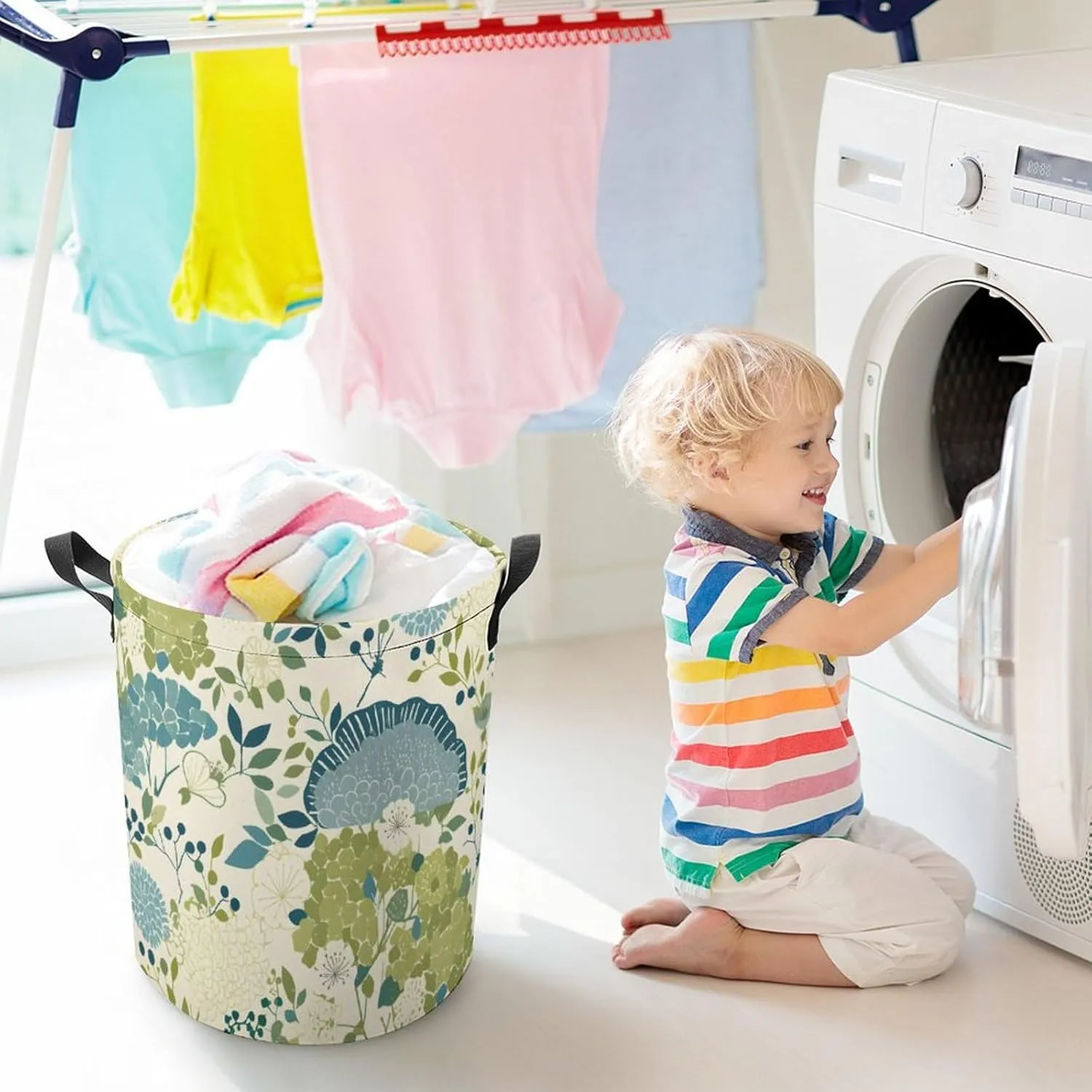 Laundry Hampers, Large Drawstring Laundry Bag, Removable Laundry Bags, Collapsible Storage Bin with Handles for Home Organization, Kids Room, Nursery Aqua