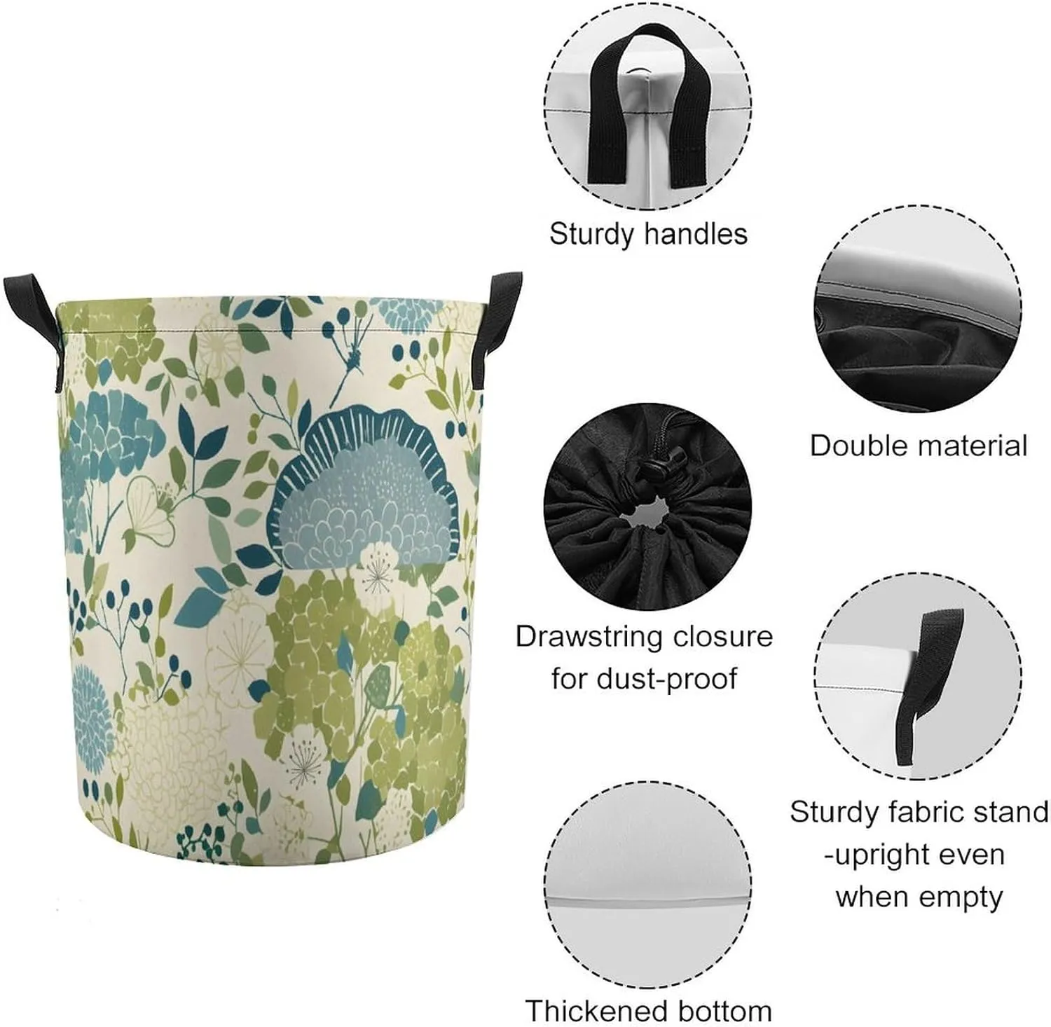 Laundry Hampers, Large Drawstring Laundry Bag, Removable Laundry Bags, Collapsible Storage Bin with Handles for Home Organization, Kids Room, Nursery Aqua