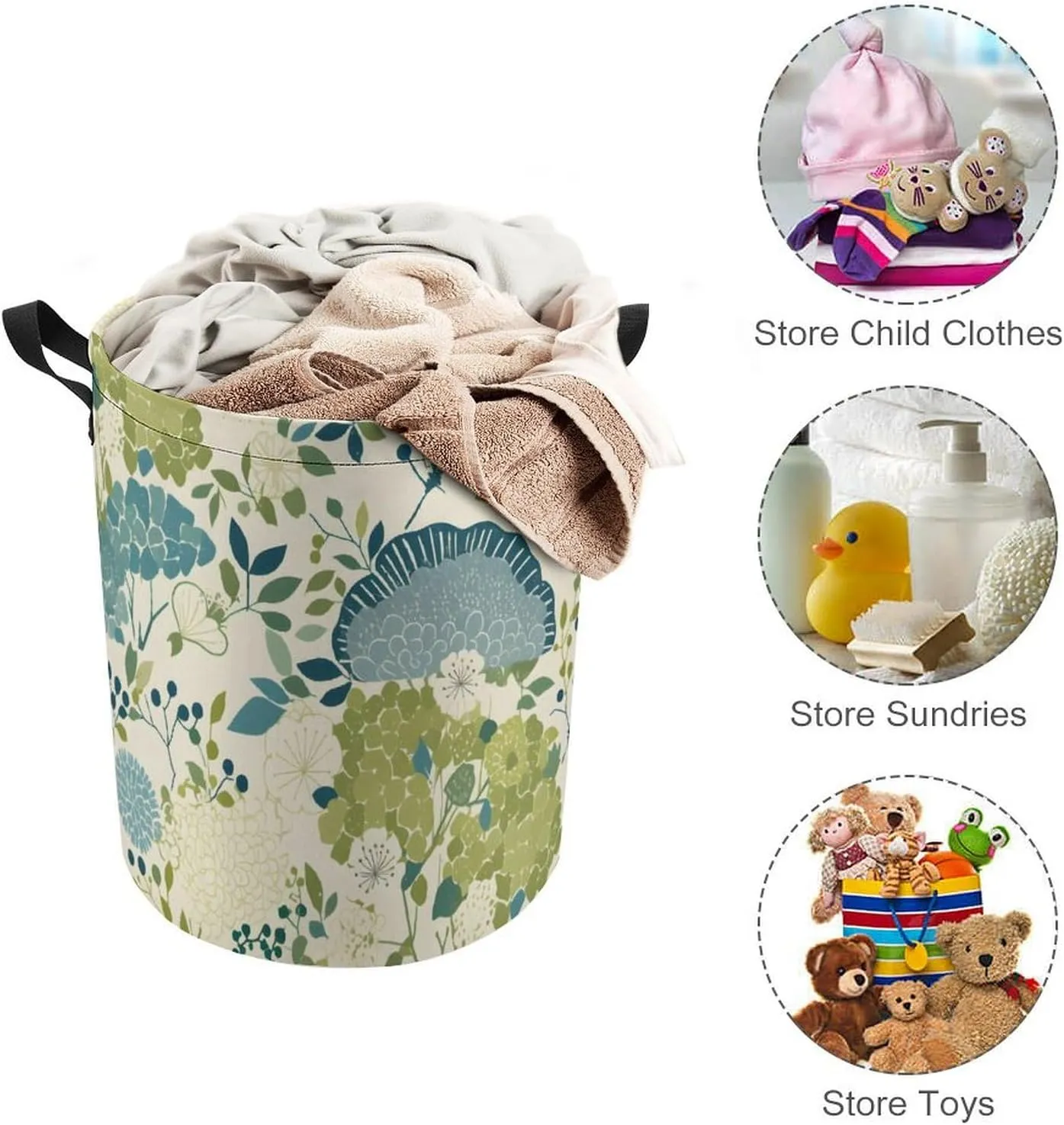 Laundry Hampers, Large Drawstring Laundry Bag, Removable Laundry Bags, Collapsible Storage Bin with Handles for Home Organization, Kids Room, Nursery Aqua