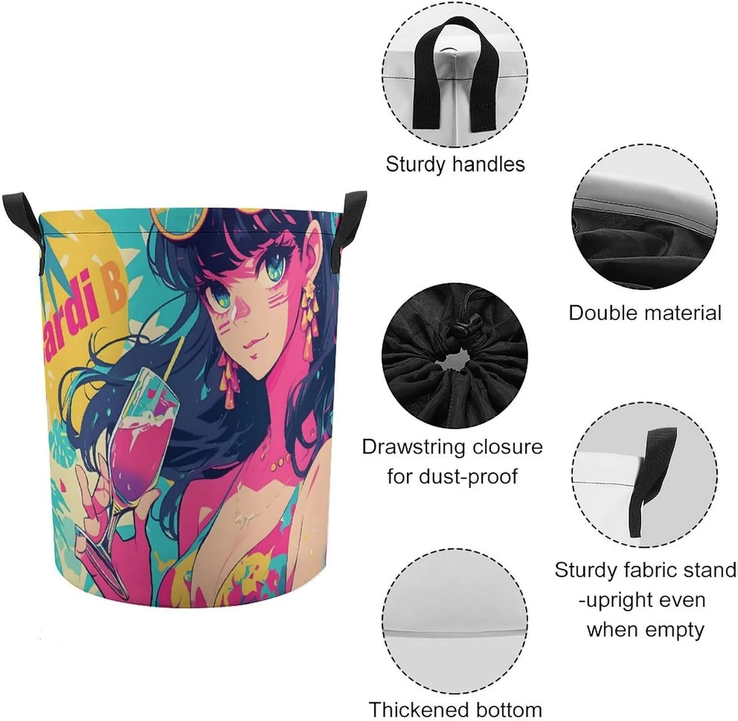 Laundry Hampers, Large Drawstring Laundry Bag, Removable Laundry Bags, Collapsible Storage Bin with Handles for Home Organization, Kids Room, Nursery Art