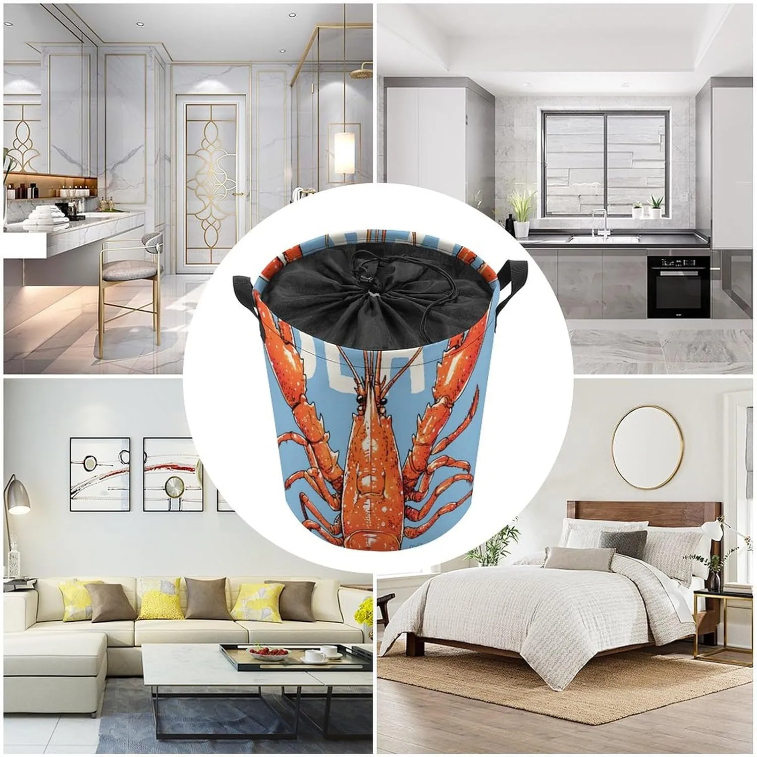 Laundry Hampers, Large Drawstring Laundry Bag, Removable Laundry Bags, Collapsible Storage Bin with Handles for Home Organization, Kids Room, Nursery Arthropod