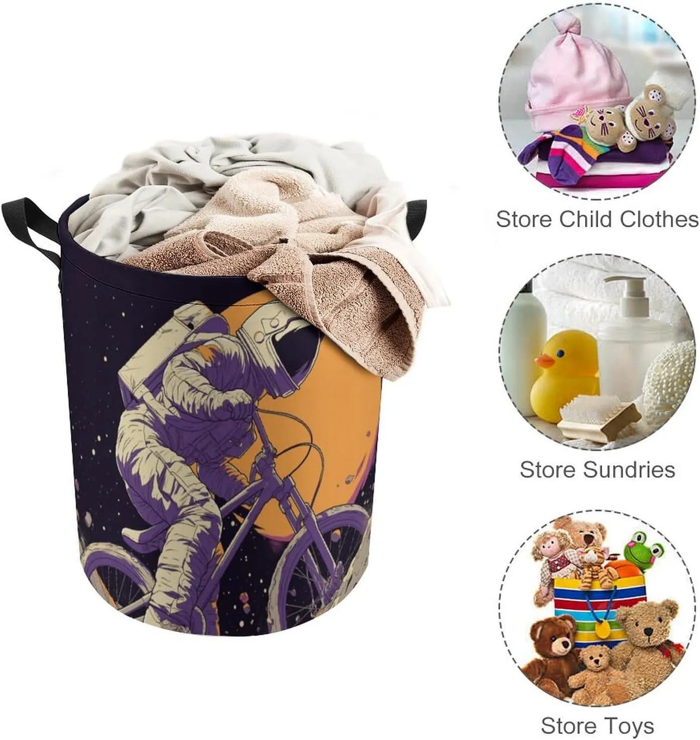 Laundry Hampers, Large Drawstring Laundry Bag, Removable Laundry Bags, Collapsible Storage Bin with Handles for Home Organization, Kids Room, Nursery Bicycle