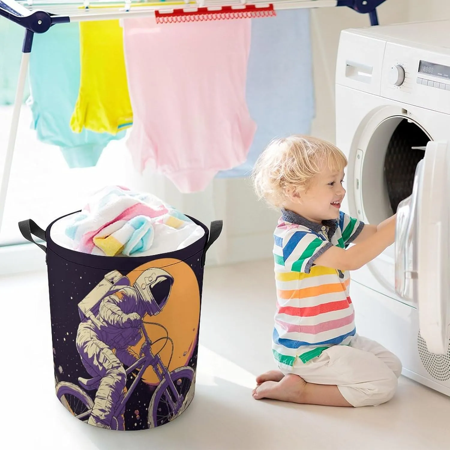 Laundry Hampers, Large Drawstring Laundry Bag, Removable Laundry Bags, Collapsible Storage Bin with Handles for Home Organization, Kids Room, Nursery Bicycle