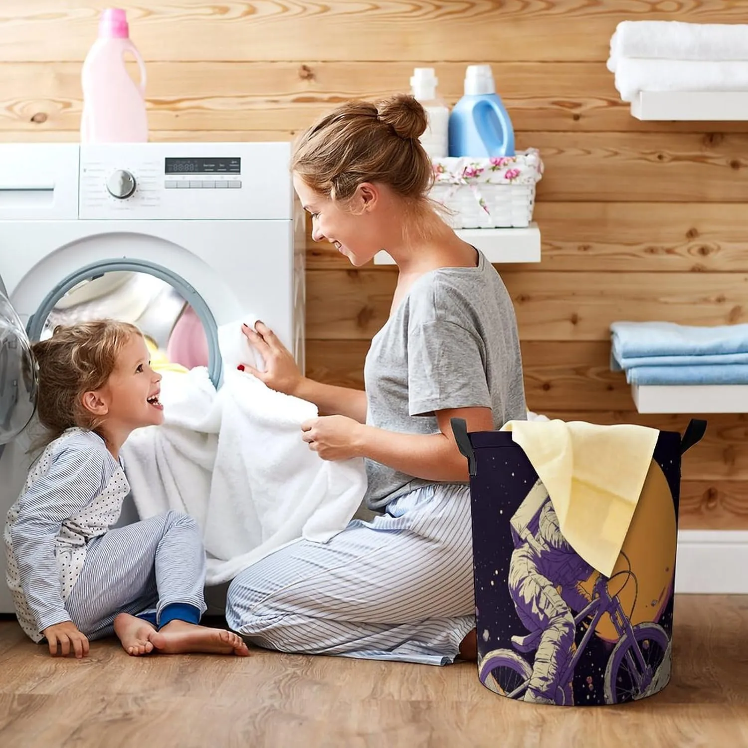 Laundry Hampers, Large Drawstring Laundry Bag, Removable Laundry Bags, Collapsible Storage Bin with Handles for Home Organization, Kids Room, Nursery Bicycle