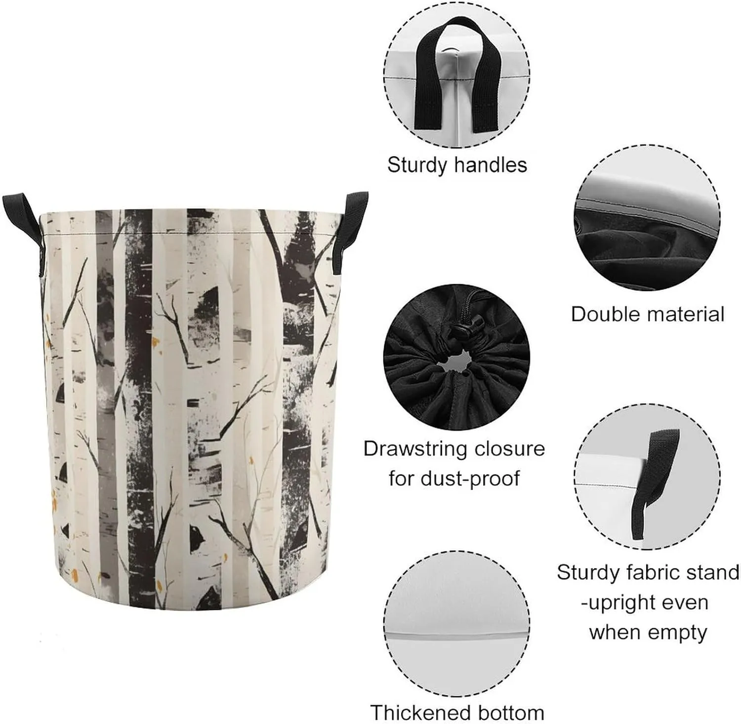 Laundry Hampers, Large Drawstring Laundry Bag, Removable Laundry Bags, Collapsible Storage Bin with Handles for Home Organization, Kids Room, Nursery Branch