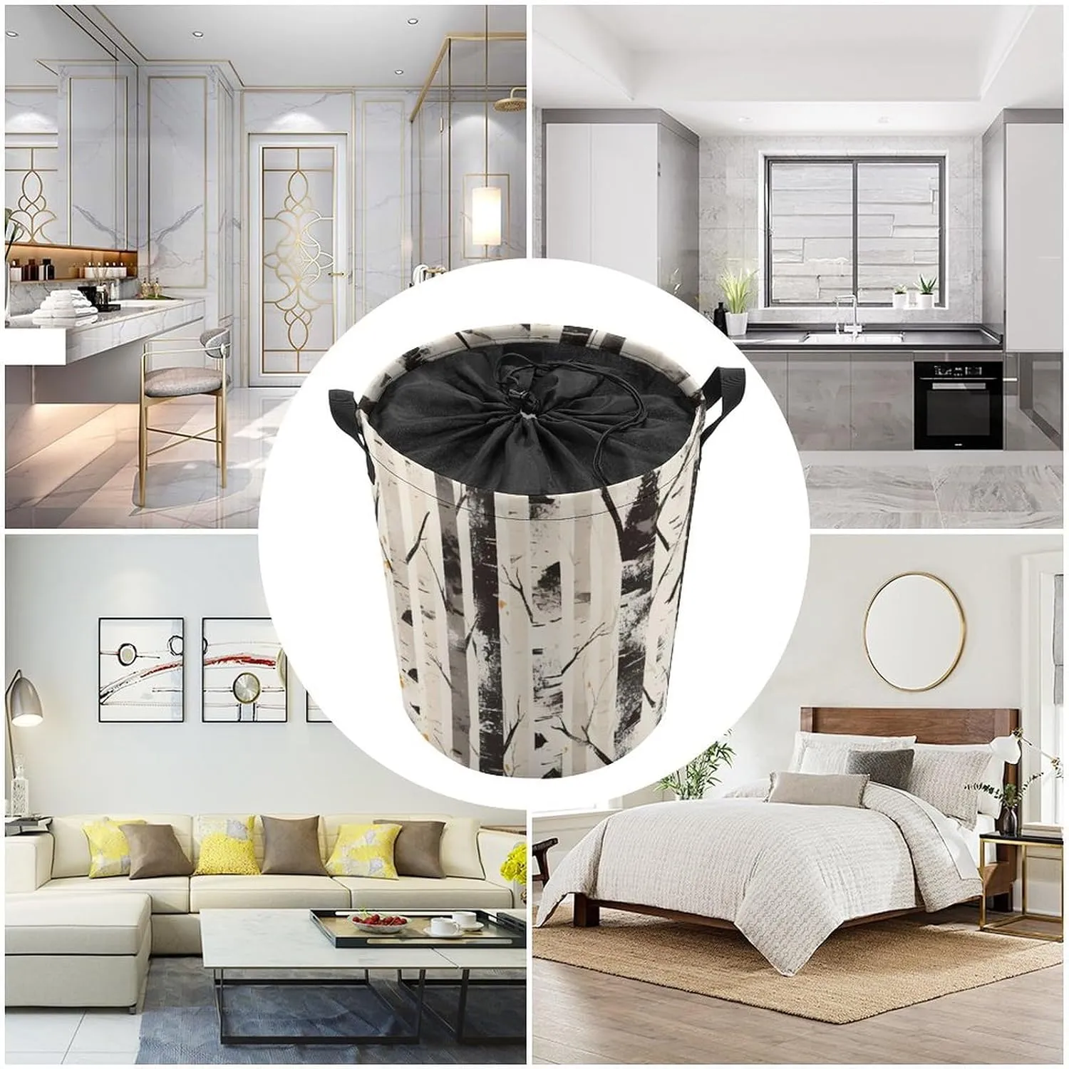 Laundry Hampers, Large Drawstring Laundry Bag, Removable Laundry Bags, Collapsible Storage Bin with Handles for Home Organization, Kids Room, Nursery Branch