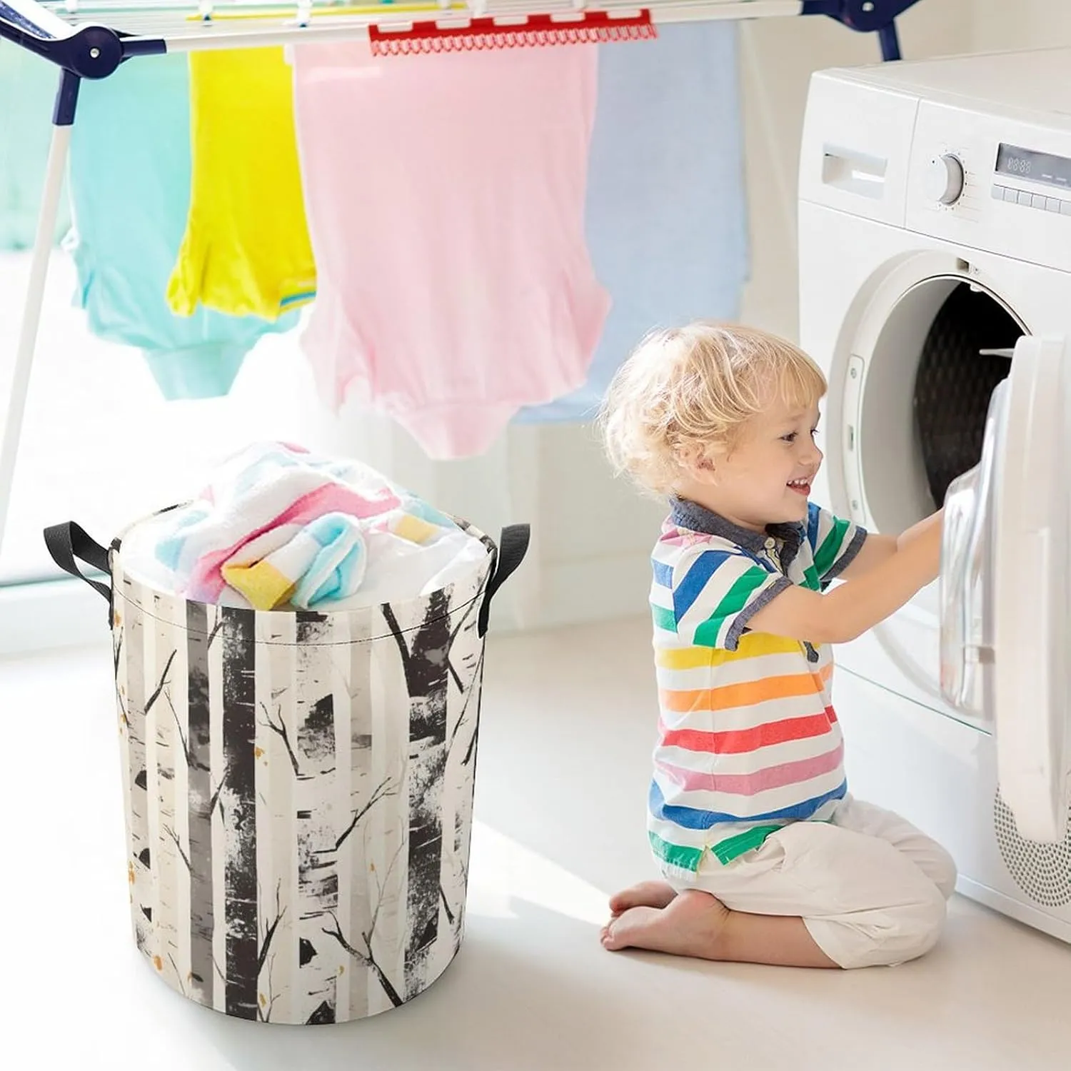 Laundry Hampers, Large Drawstring Laundry Bag, Removable Laundry Bags, Collapsible Storage Bin with Handles for Home Organization, Kids Room, Nursery Branch