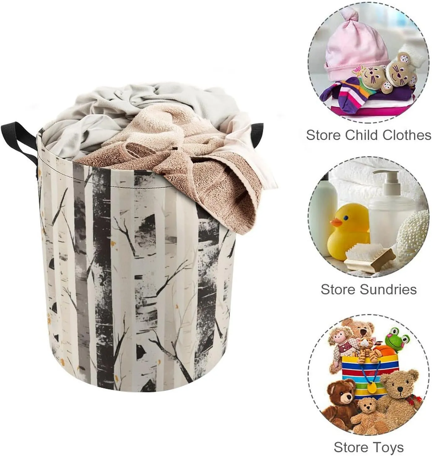 Laundry Hampers, Large Drawstring Laundry Bag, Removable Laundry Bags, Collapsible Storage Bin with Handles for Home Organization, Kids Room, Nursery Branch