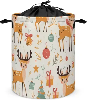 Laundry Hampers, Large Drawstring Laundry Bag, Removable Laundry Bags, Collapsible Storage Bin with Handles for Home Organization, Kids Room, Nursery Deer