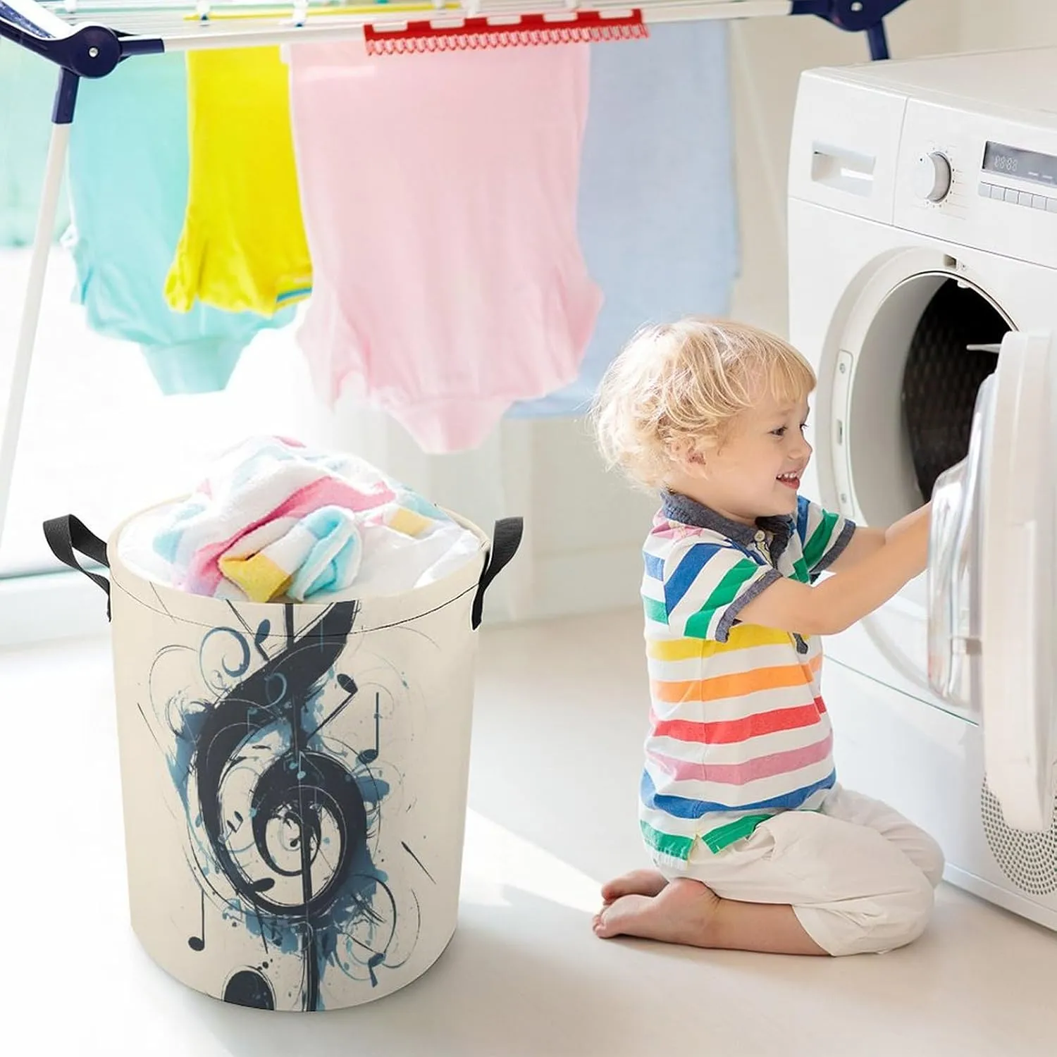 Laundry Hampers, Large Drawstring Laundry Bag, Removable Laundry Bags, Collapsible Storage Bin with Handles for Home Organization, Kids Room, Nursery Font