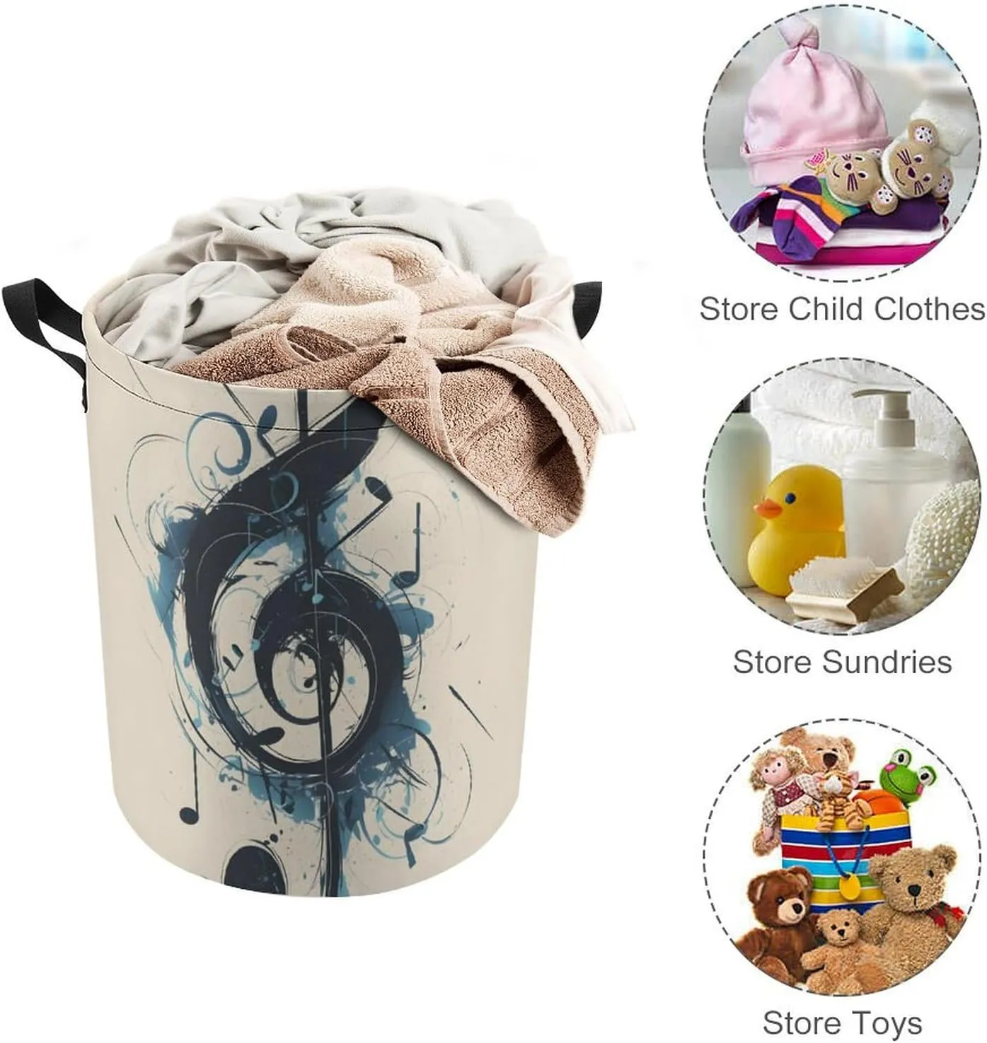 Laundry Hampers, Large Drawstring Laundry Bag, Removable Laundry Bags, Collapsible Storage Bin with Handles for Home Organization, Kids Room, Nursery Font
