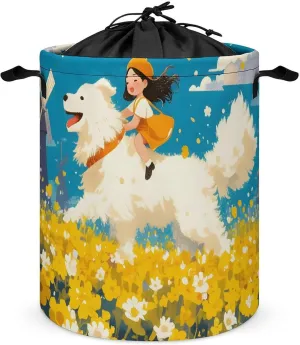 Laundry Hampers, Large Drawstring Laundry Bag, Removable Laundry Bags, Collapsible Storage Bin with Handles for Home Organization, Kids Room, Nursery Happy