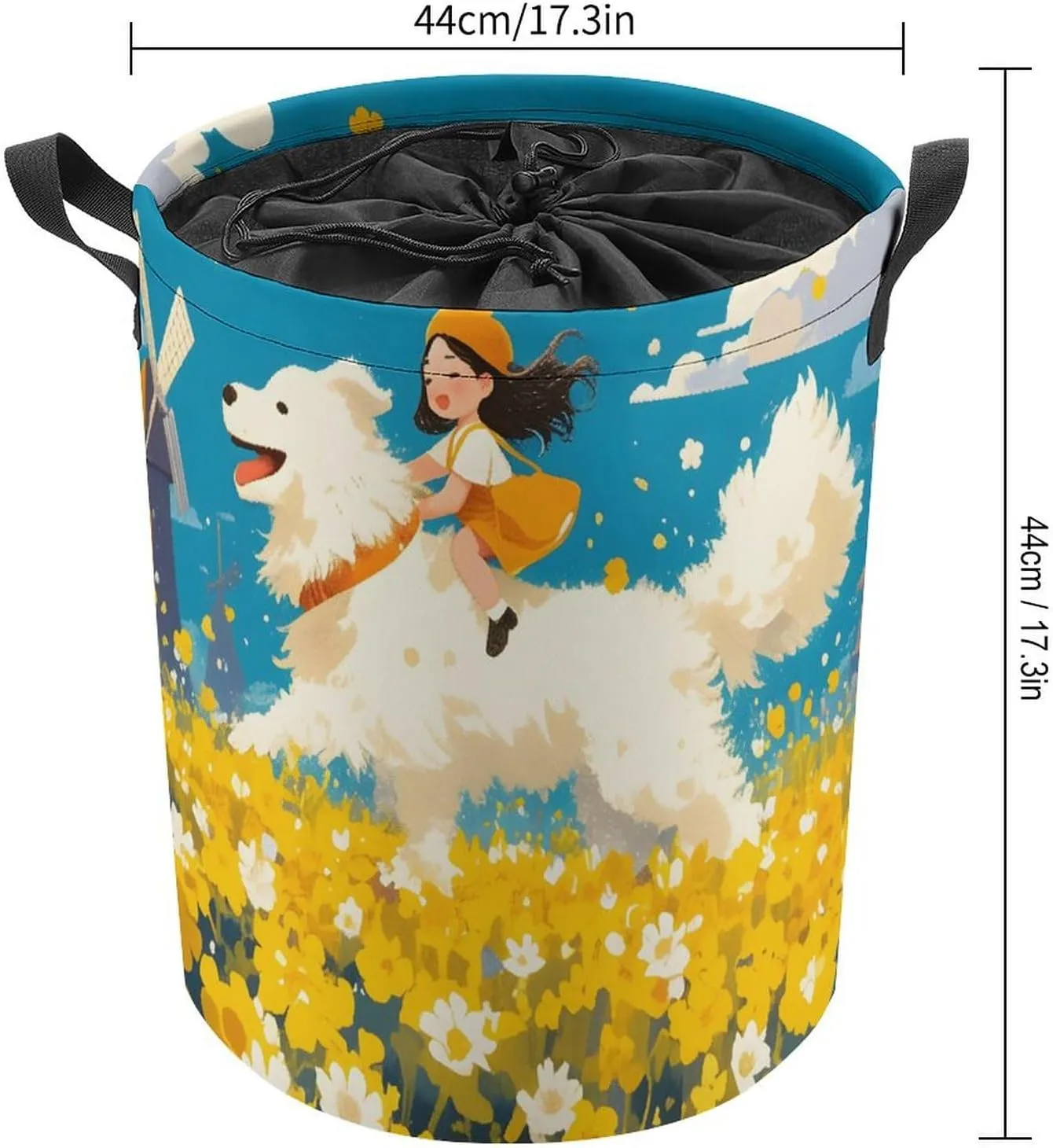 Laundry Hampers, Large Drawstring Laundry Bag, Removable Laundry Bags, Collapsible Storage Bin with Handles for Home Organization, Kids Room, Nursery Happy