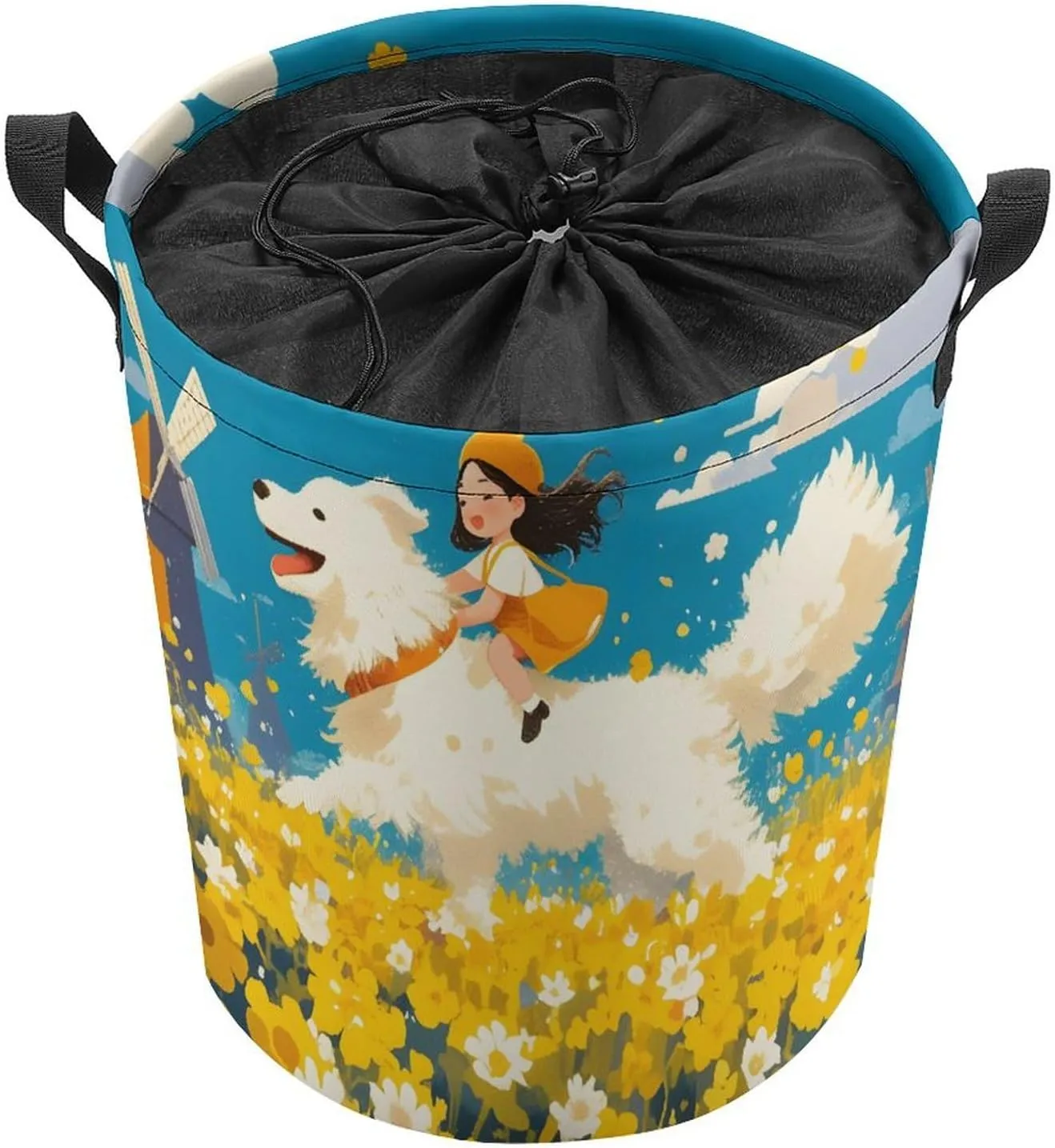Laundry Hampers, Large Drawstring Laundry Bag, Removable Laundry Bags, Collapsible Storage Bin with Handles for Home Organization, Kids Room, Nursery Happy