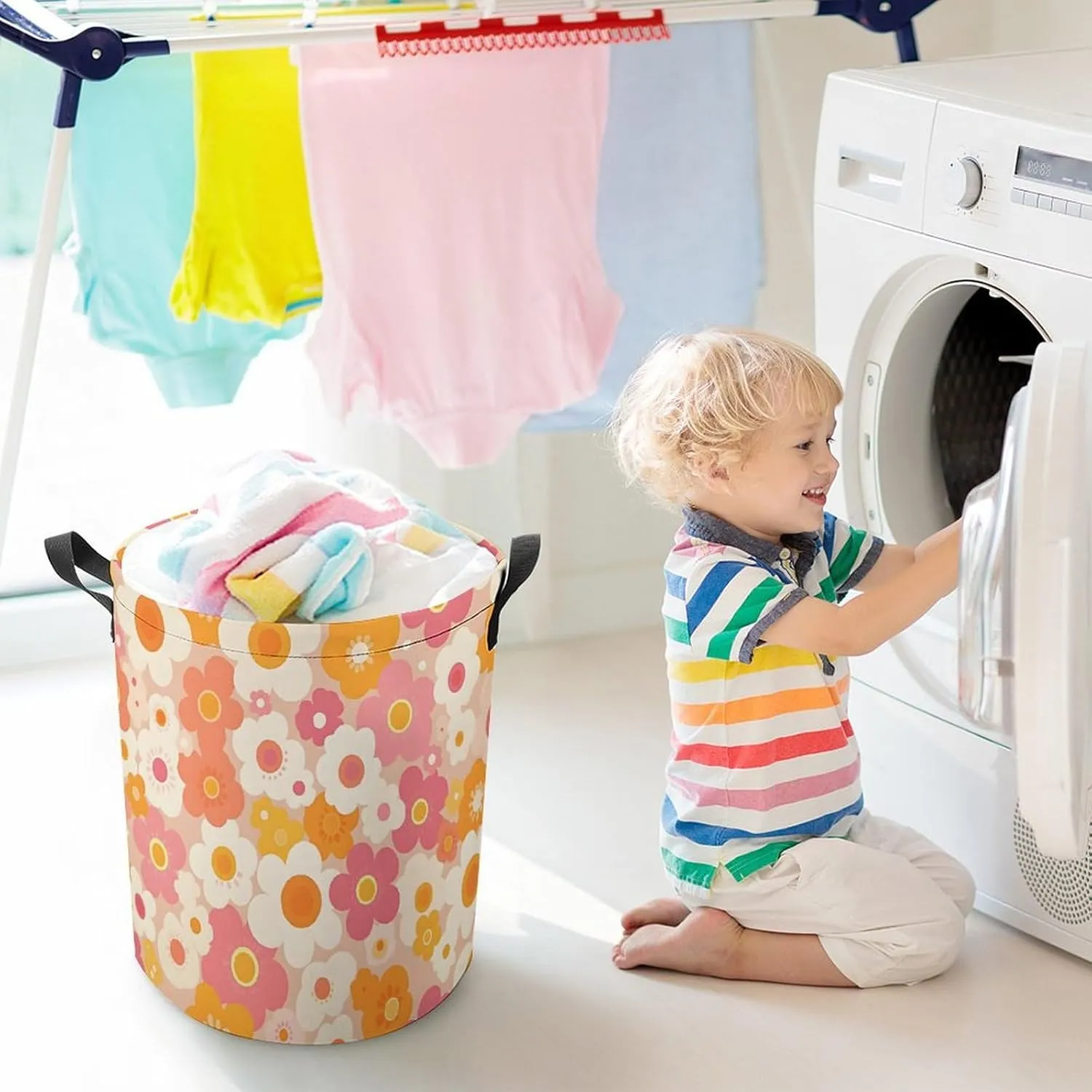 Laundry Hampers, Large Drawstring Laundry Bag, Removable Laundry Bags, Collapsible Storage Bin with Handles for Home Organization, Kids Room, Nursery Organism