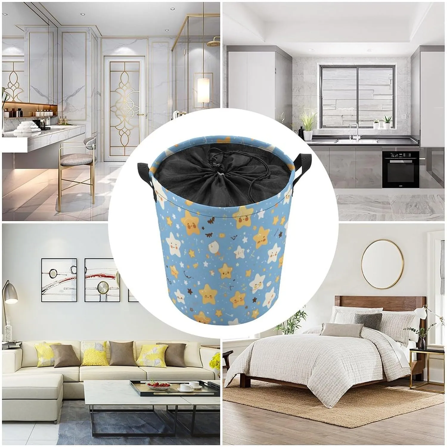 Laundry Hampers, Large Drawstring Laundry Bag, Removable Laundry Bags, Collapsible Storage Bin with Handles for Home Organization, Kids Room, Nursery Pattern