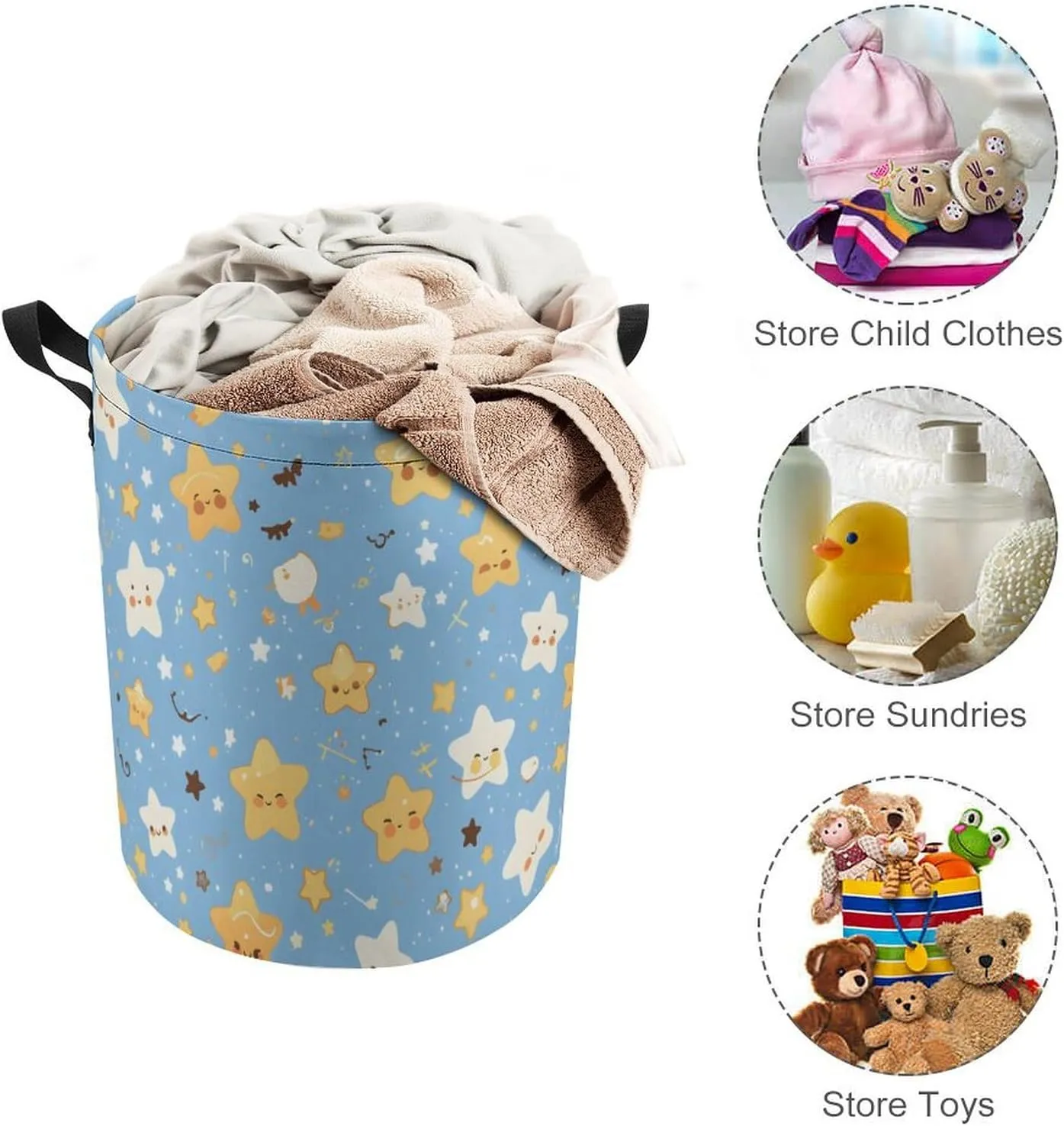 Laundry Hampers, Large Drawstring Laundry Bag, Removable Laundry Bags, Collapsible Storage Bin with Handles for Home Organization, Kids Room, Nursery Pattern
