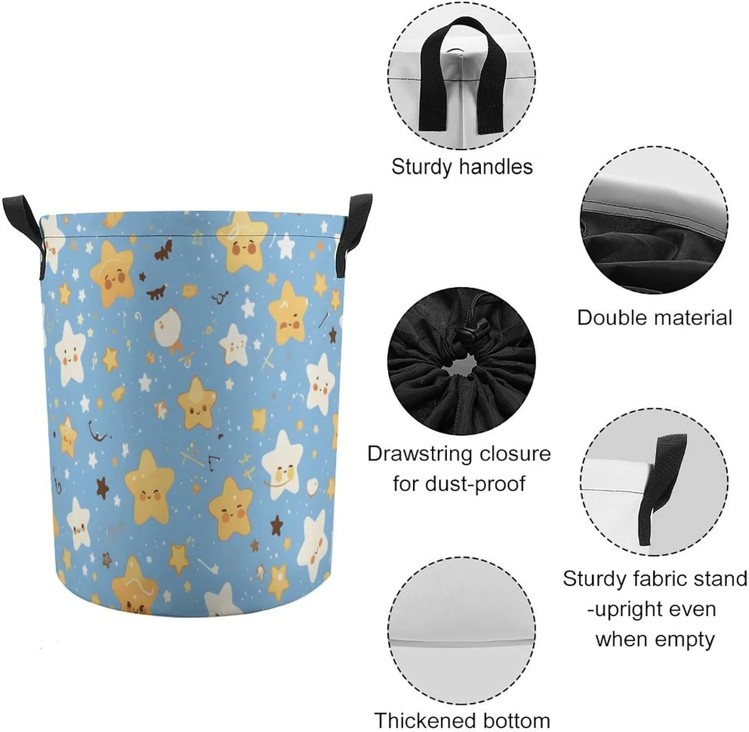 Laundry Hampers, Large Drawstring Laundry Bag, Removable Laundry Bags, Collapsible Storage Bin with Handles for Home Organization, Kids Room, Nursery Pattern