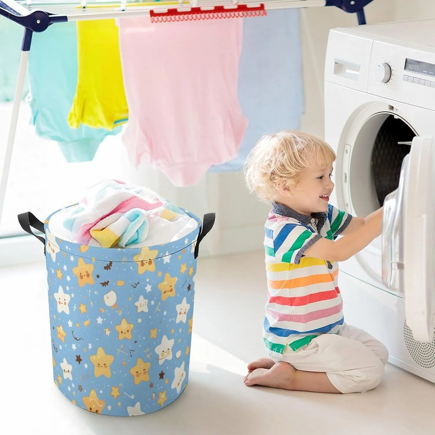Laundry Hampers, Large Drawstring Laundry Bag, Removable Laundry Bags, Collapsible Storage Bin with Handles for Home Organization, Kids Room, Nursery Pattern
