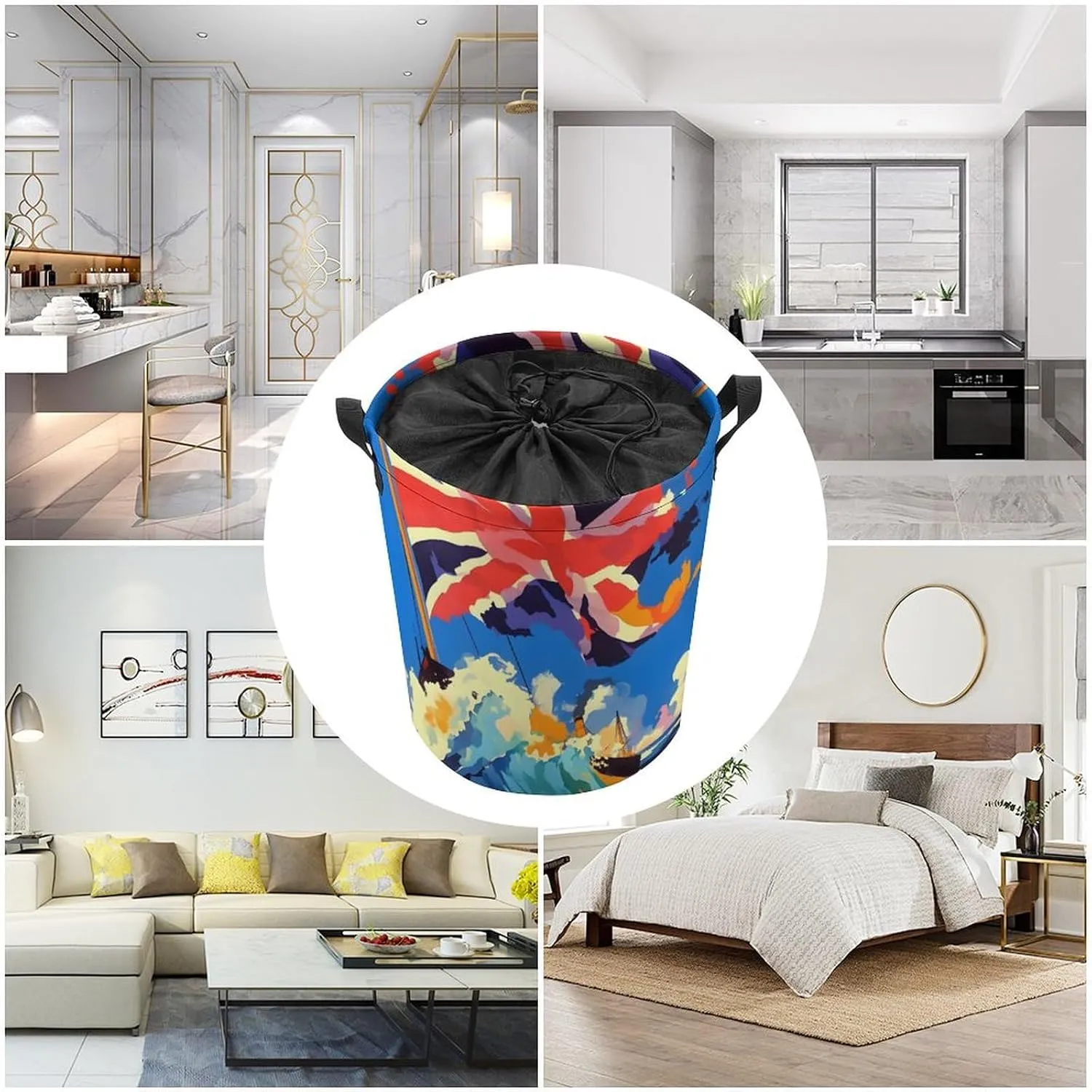 Laundry Hampers, Large Drawstring Laundry Bag, Removable Laundry Bags, Collapsible Storage Bin with Handles for Home Organization, Kids Room, Nursery Symmetry