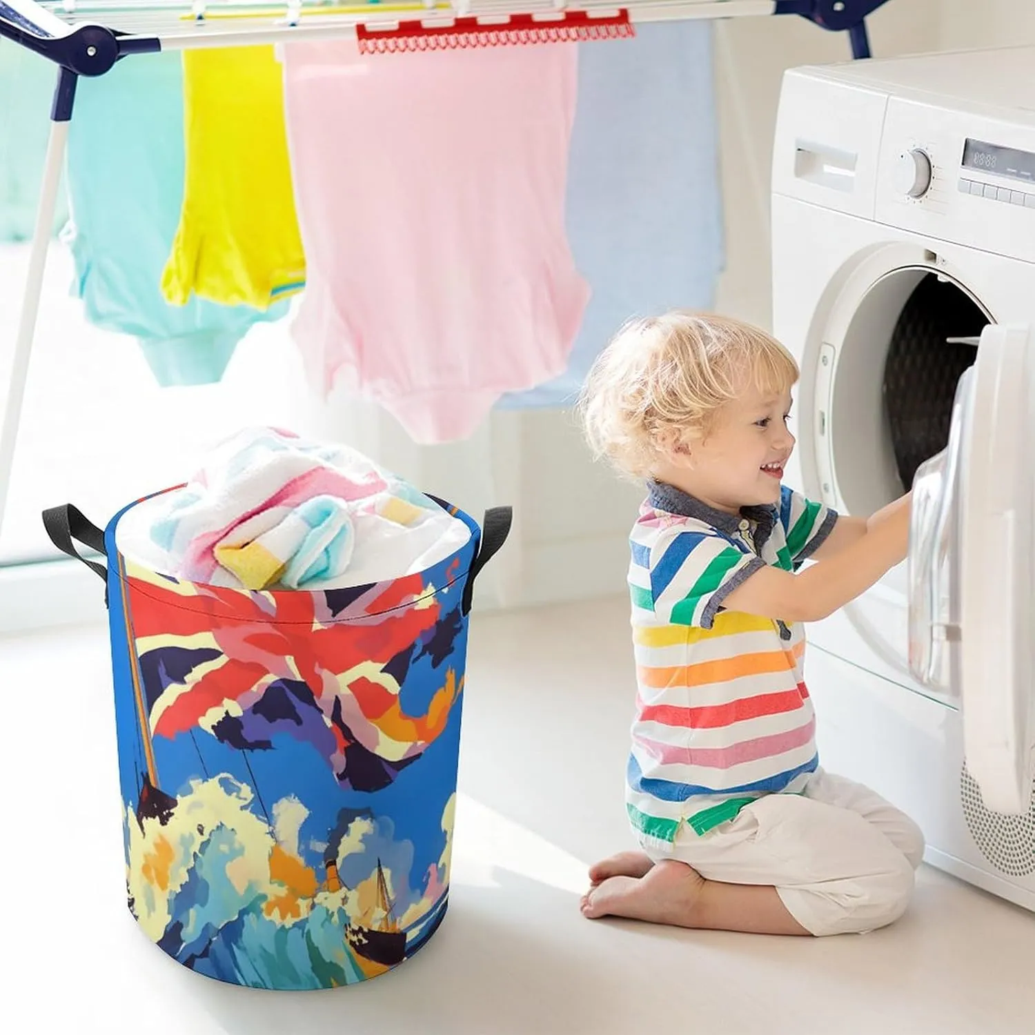 Laundry Hampers, Large Drawstring Laundry Bag, Removable Laundry Bags, Collapsible Storage Bin with Handles for Home Organization, Kids Room, Nursery Symmetry