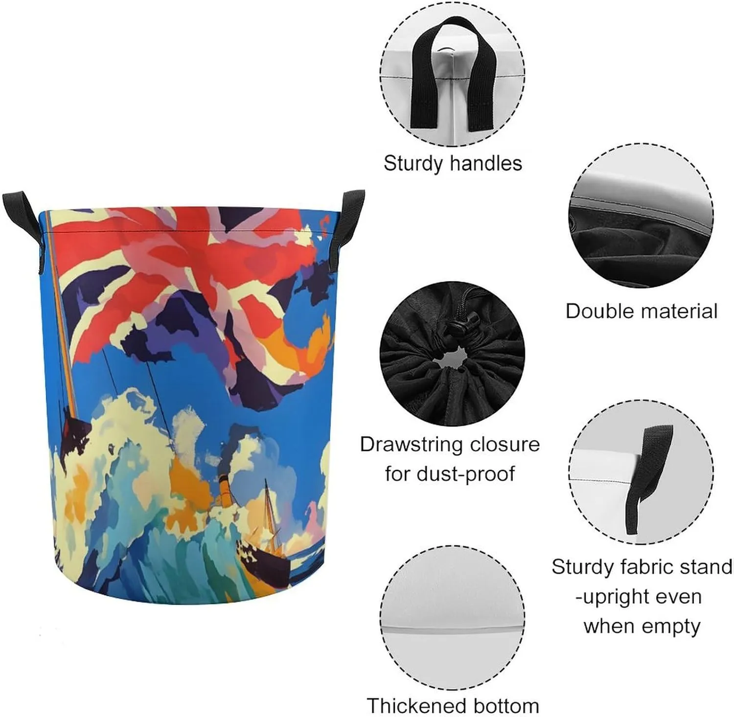 Laundry Hampers, Large Drawstring Laundry Bag, Removable Laundry Bags, Collapsible Storage Bin with Handles for Home Organization, Kids Room, Nursery Symmetry