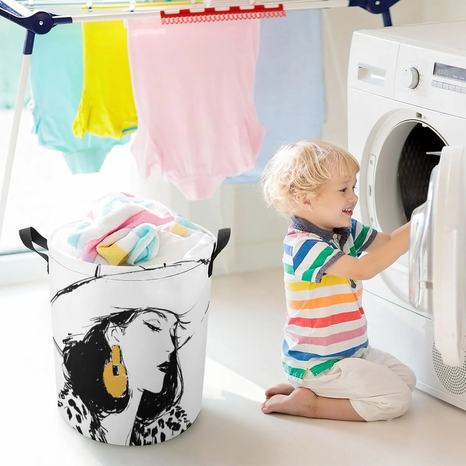 Laundry Hampers, Large Drawstring Laundry Bag, Removable Laundry Bags, Collapsible Storage Bin with Handles for Home Organization, Kids Room, Nursery Vertebrate