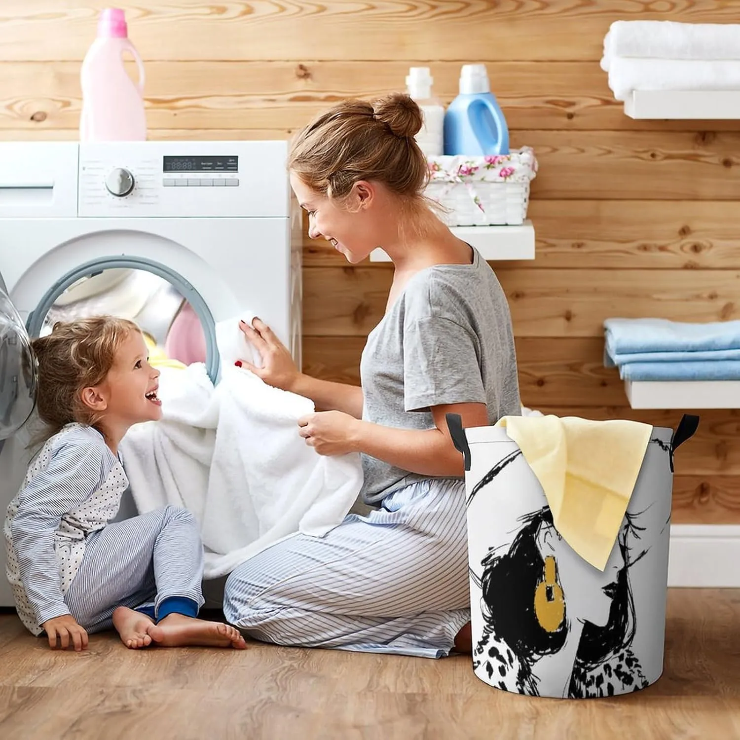 Laundry Hampers, Large Drawstring Laundry Bag, Removable Laundry Bags, Collapsible Storage Bin with Handles for Home Organization, Kids Room, Nursery Vertebrate
