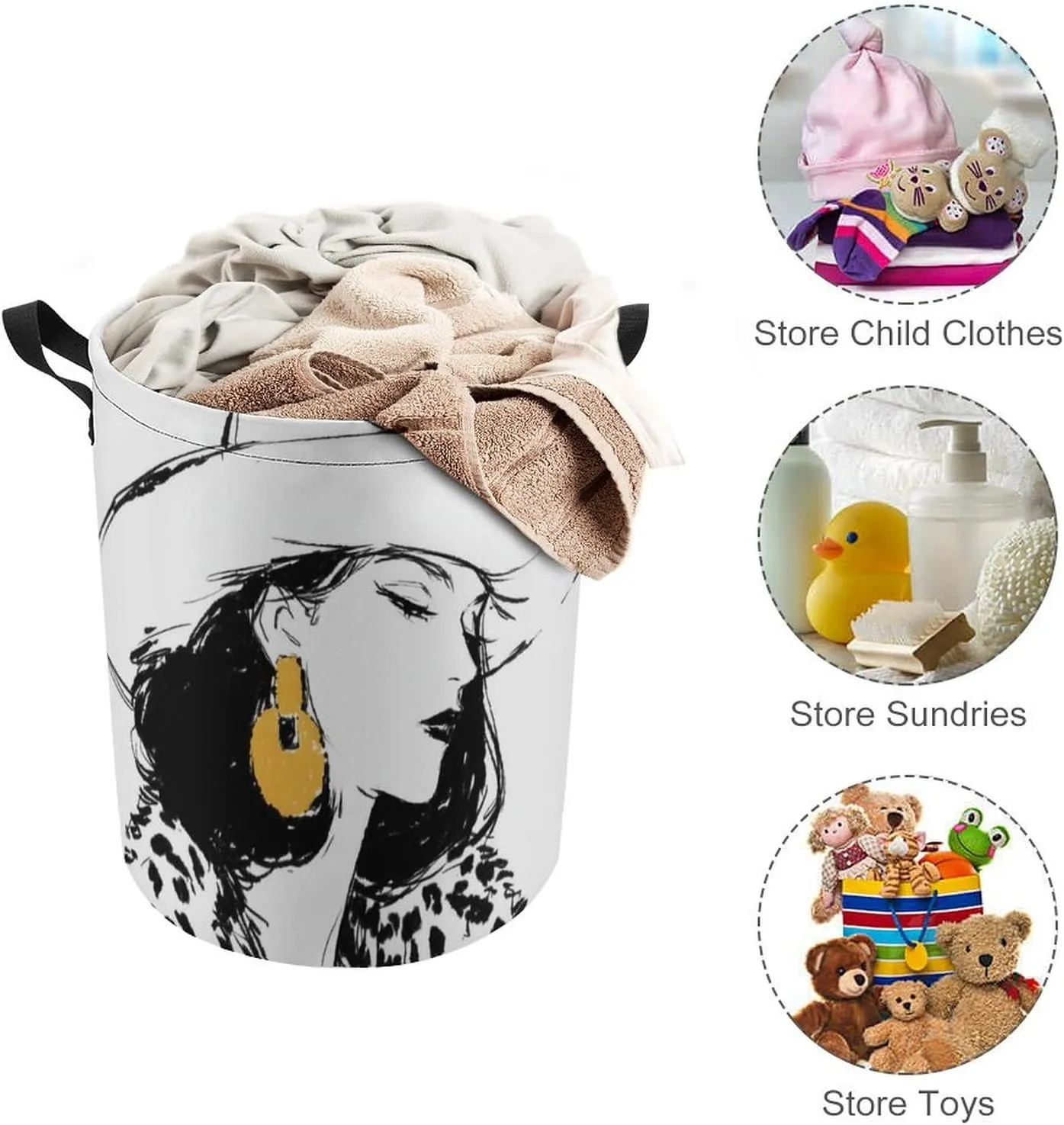 Laundry Hampers, Large Drawstring Laundry Bag, Removable Laundry Bags, Collapsible Storage Bin with Handles for Home Organization, Kids Room, Nursery Vertebrate