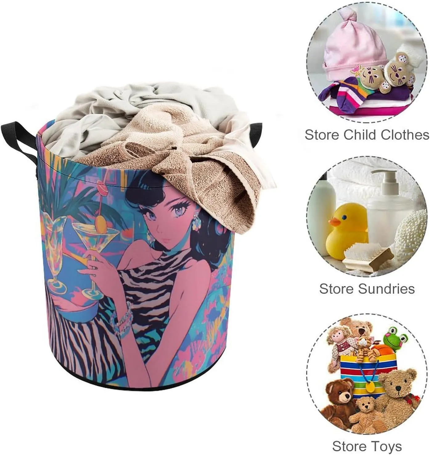 Laundry Hampers, Large Drawstring Laundry Bag, Removable Laundry Bags, Collapsible Storage Bin with Handles for Home Organization, Kids Room, Nursery Visual Arts