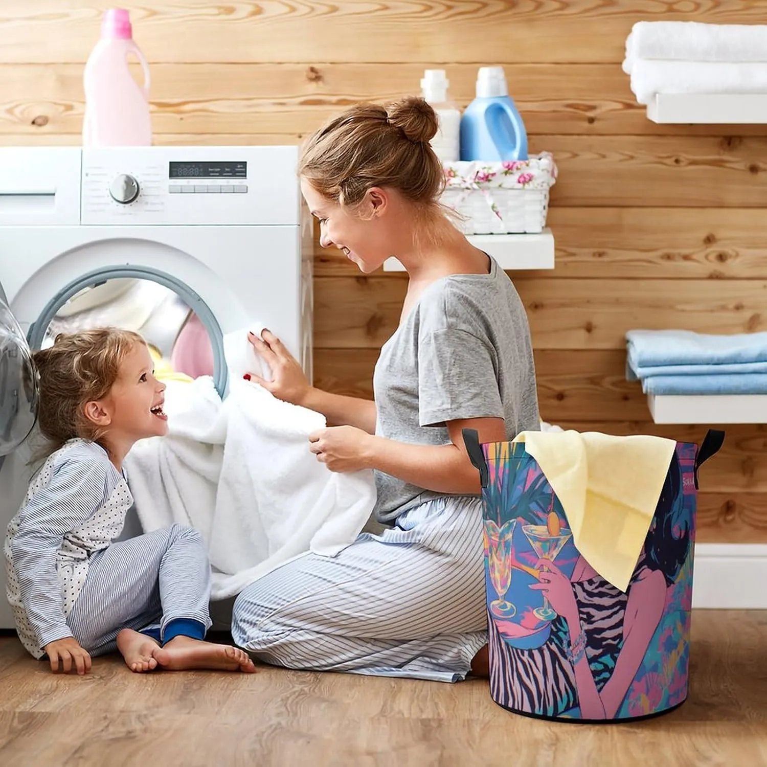 Laundry Hampers, Large Drawstring Laundry Bag, Removable Laundry Bags, Collapsible Storage Bin with Handles for Home Organization, Kids Room, Nursery Visual Arts