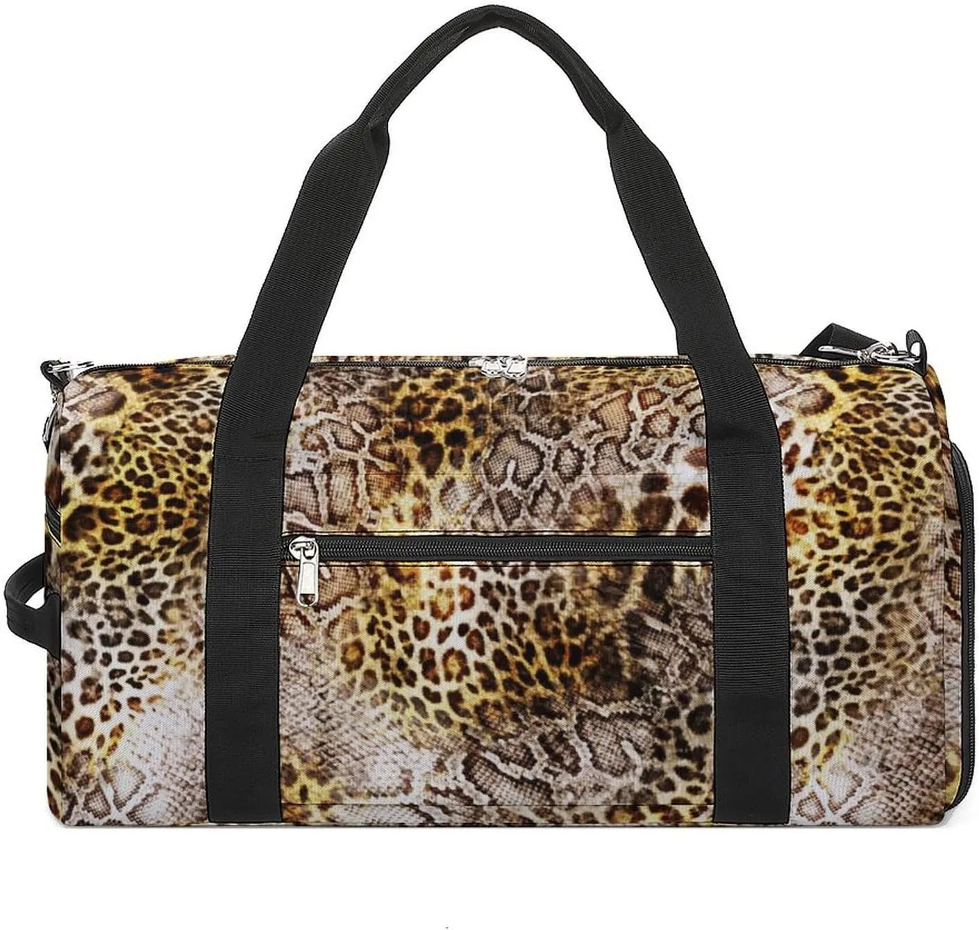 Leopard Skin with Snake Texture Fitness Large Gym Bag for Unisex with Shoe Compartment & Wet Pocket
