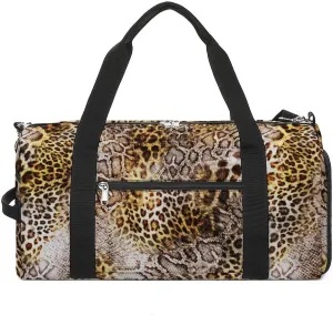 Leopard Skin with Snake Texture Fitness Large Gym Bag for Unisex with Shoe Compartment & Wet Pocket