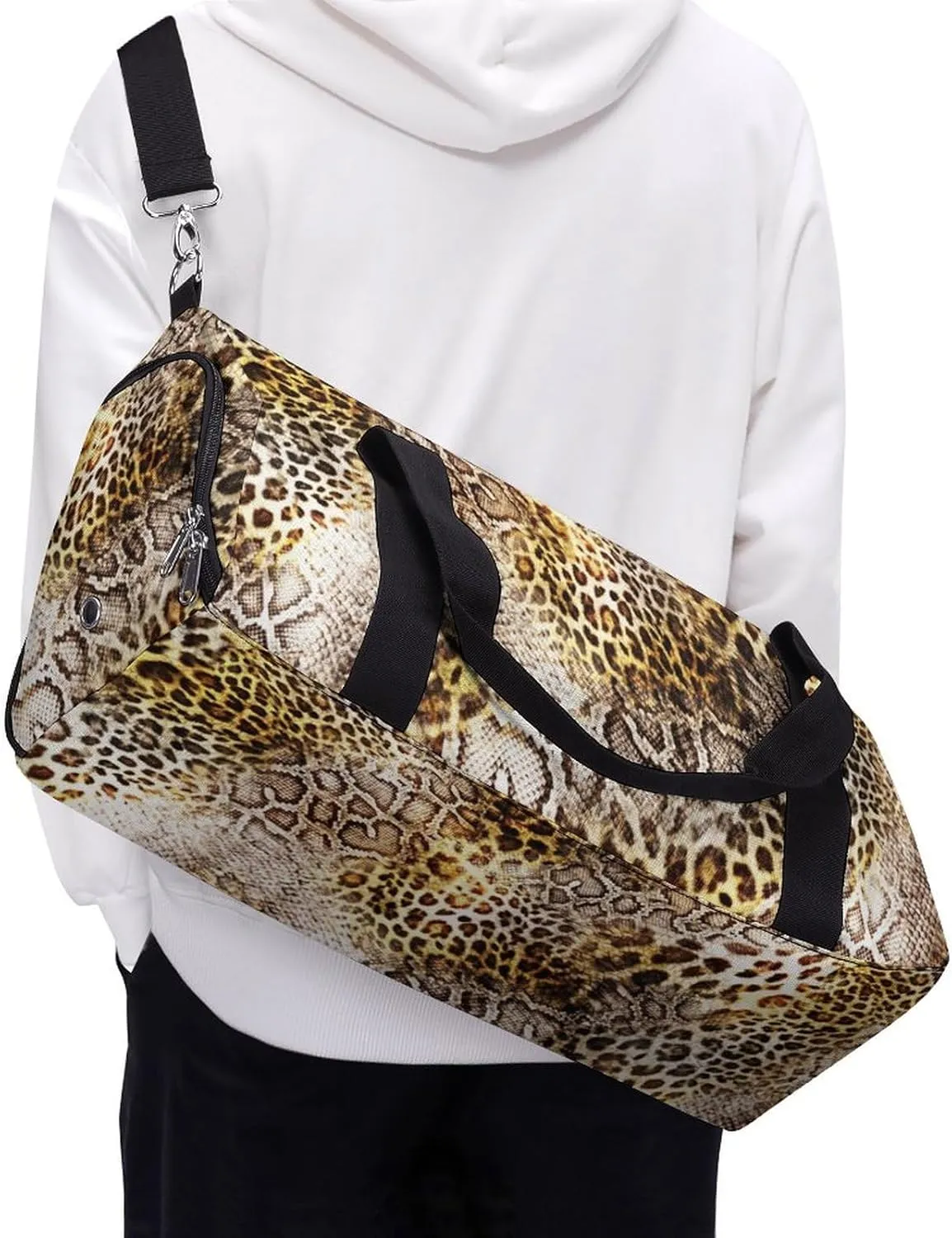 Leopard Skin with Snake Texture Fitness Large Gym Bag for Unisex with Shoe Compartment & Wet Pocket