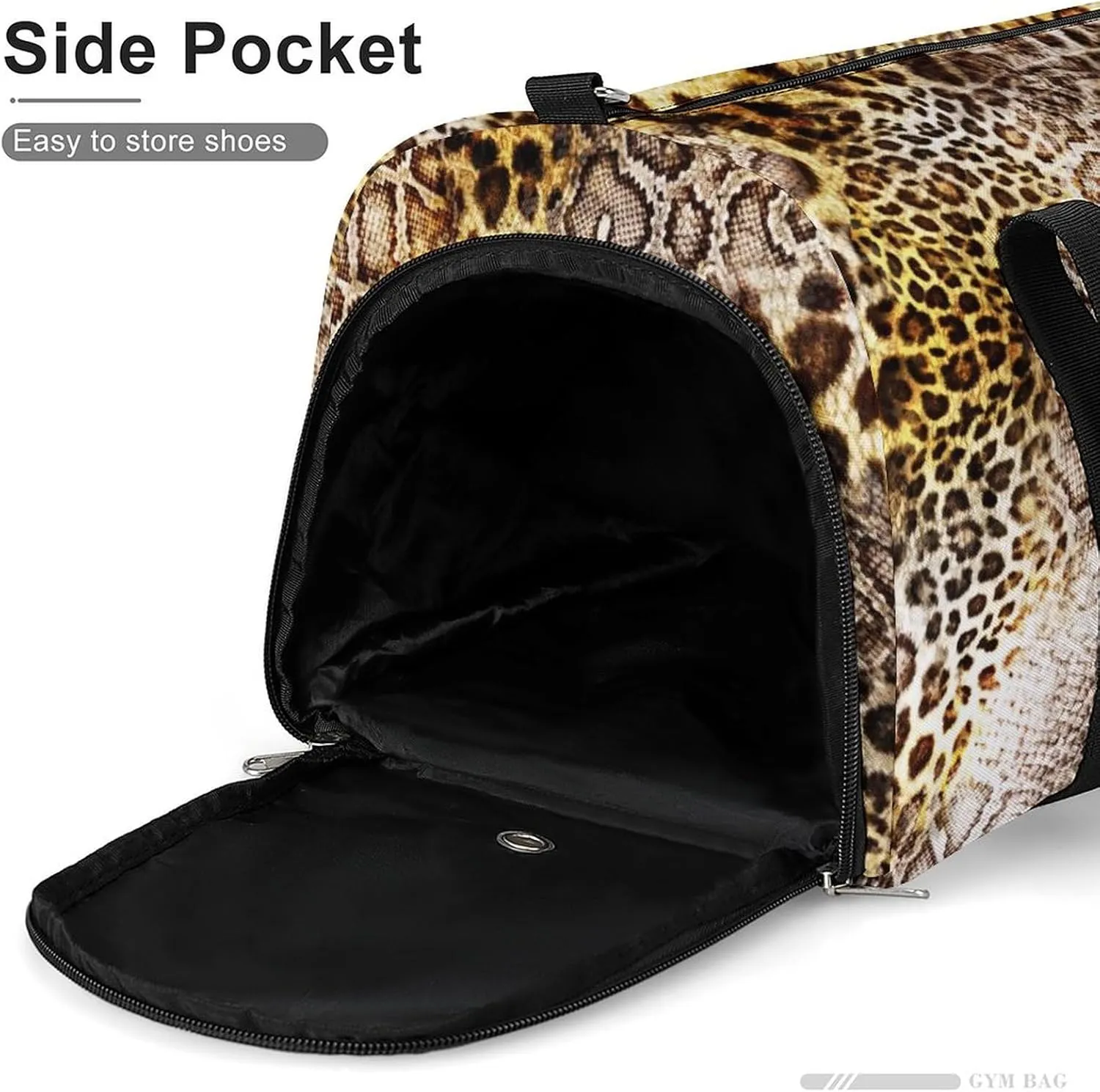 Leopard Skin with Snake Texture Fitness Large Gym Bag for Unisex with Shoe Compartment & Wet Pocket