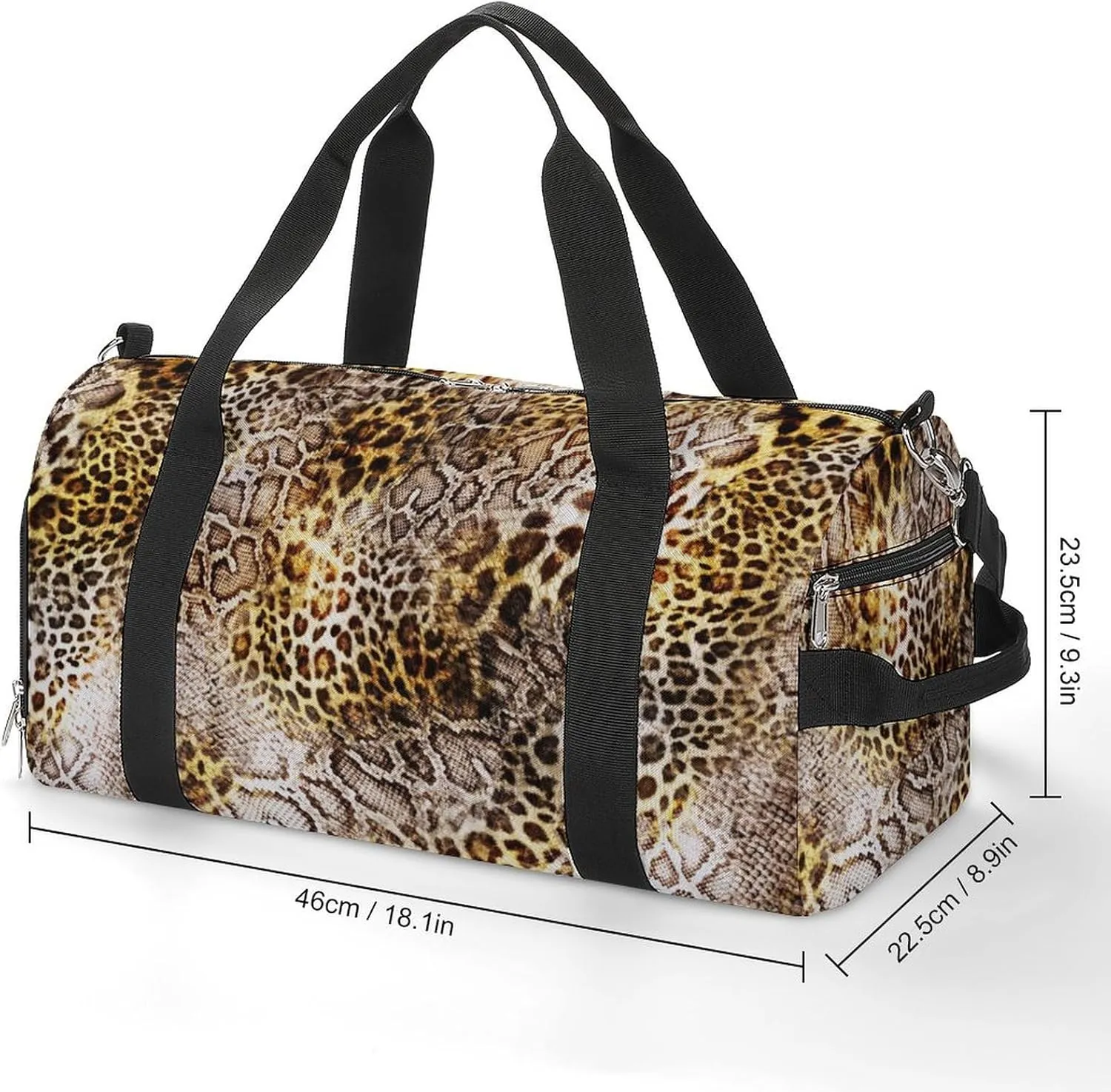 Leopard Skin with Snake Texture Fitness Large Gym Bag for Unisex with Shoe Compartment & Wet Pocket