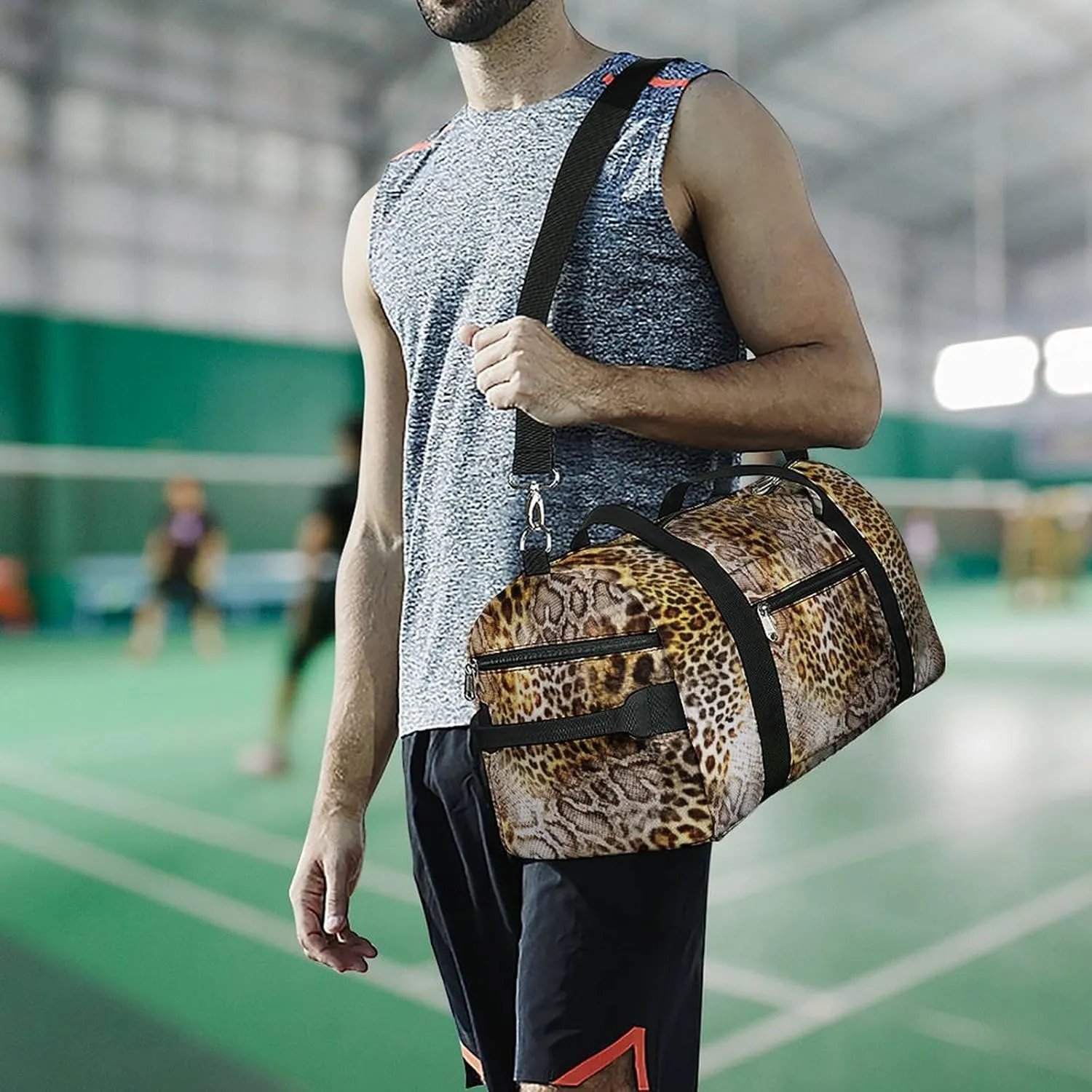 Leopard Skin with Snake Texture Fitness Large Gym Bag for Unisex with Shoe Compartment & Wet Pocket