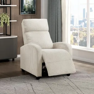 Lexicon Corduroy Pushback Recliner Chair Armchair Push Back Recliner, Solid Wood Frame and Metal Base, Easy Assembly Small Soft Single Sofa Accent Chair for Living Room/Office/Apartment, Beige