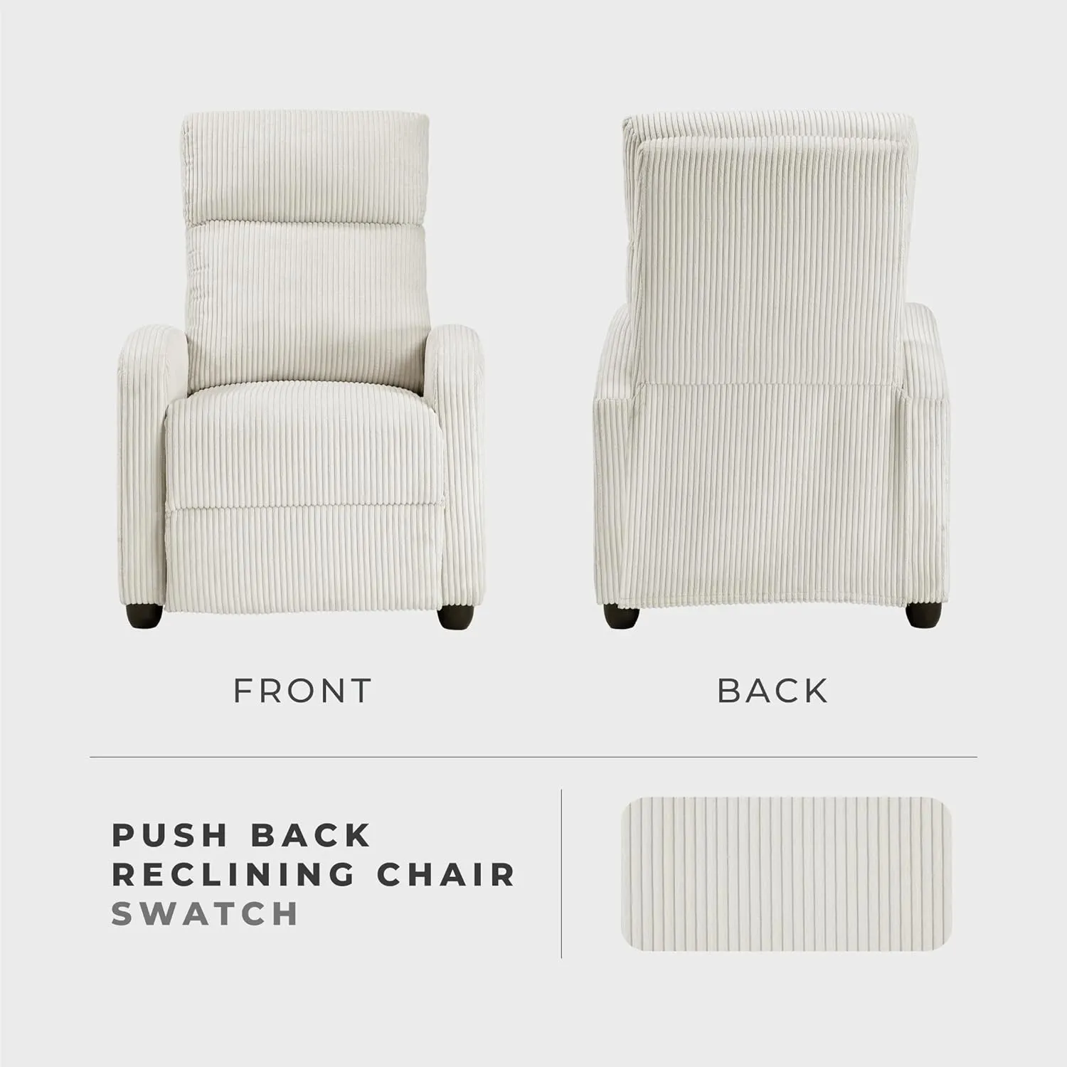 Lexicon Corduroy Pushback Recliner Chair Armchair Push Back Recliner, Solid Wood Frame and Metal Base, Easy Assembly Small Soft Single Sofa Accent Chair for Living Room/Office/Apartment, Beige