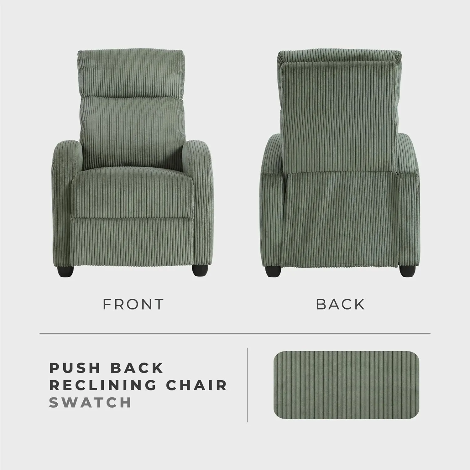 Lexicon Corduroy Pushback Recliner Chair Armchair Push Back Recliner, Solid Wood Frame and Metal Seat Base, Soft Single Sofa Accent Chair for Living Room/Office/Apartment, Easy Assembly, Green