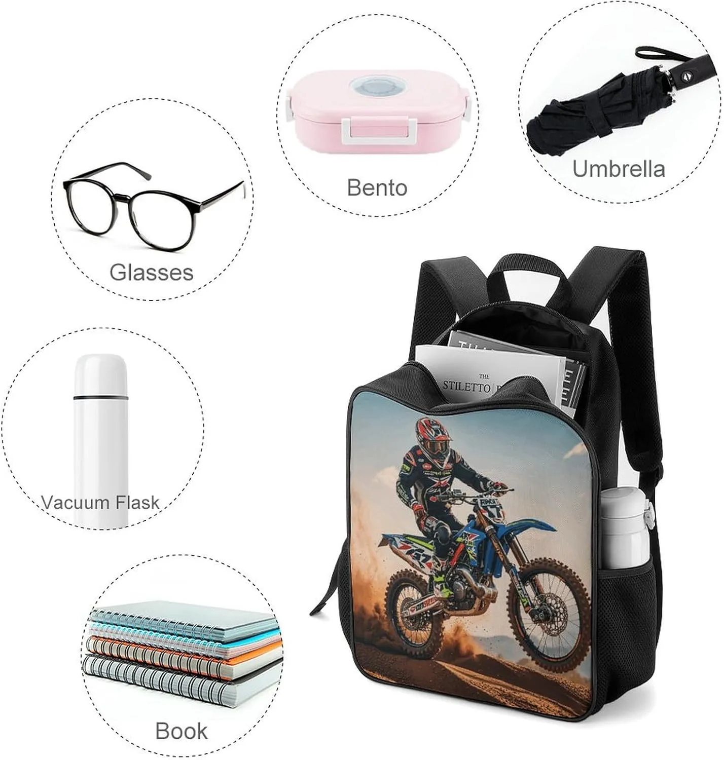 Lightweight Backpacks Cute Travel Bag Durable Sport Motorcycle Theme Printing Small Travel Backpack For Women & Men